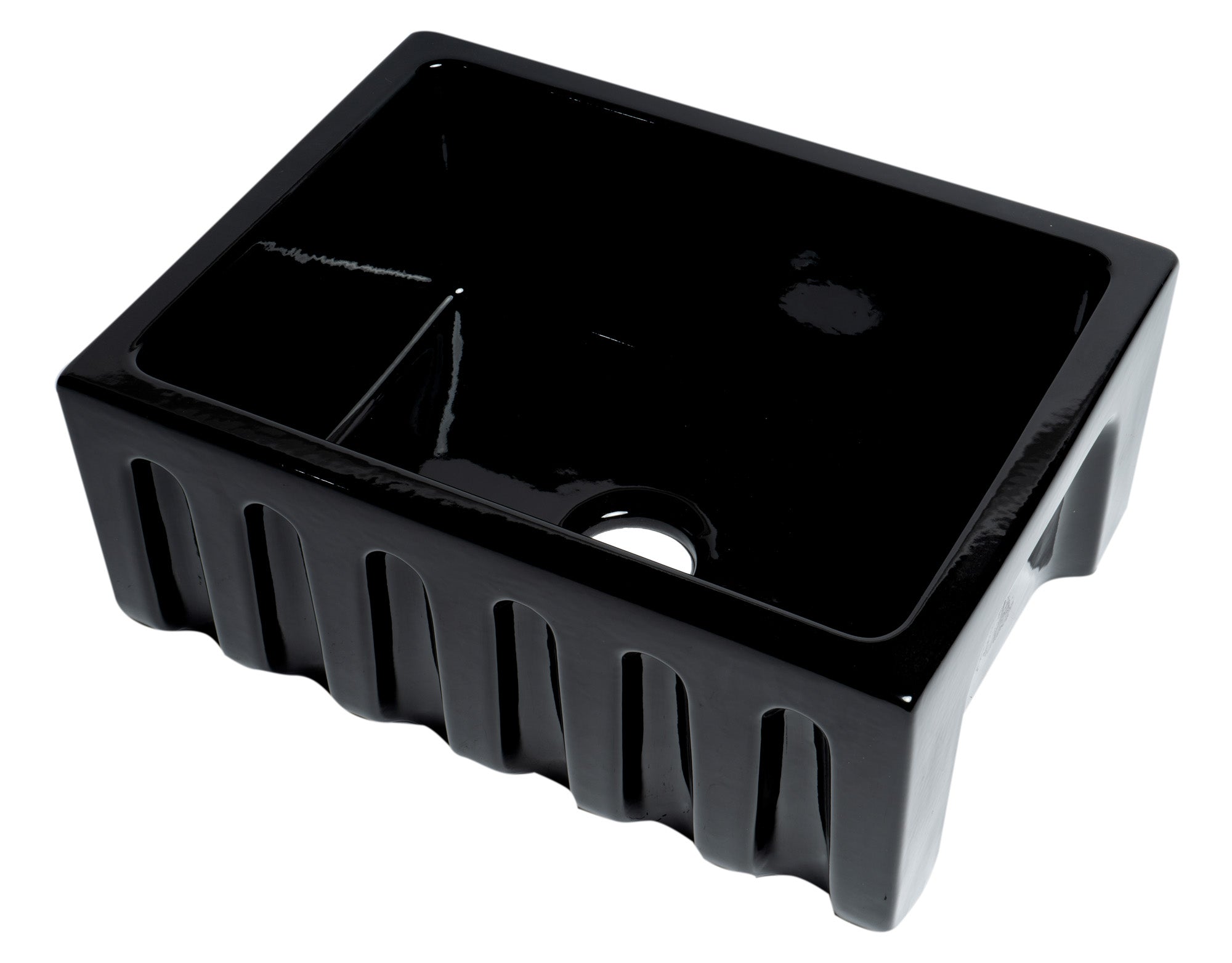 ALFI brand AB2418HS 24" Reversible Smooth / Fluted Single Bowl Fireclay Farm Sink – Biscuit, Black Gloss, Black Matte, White