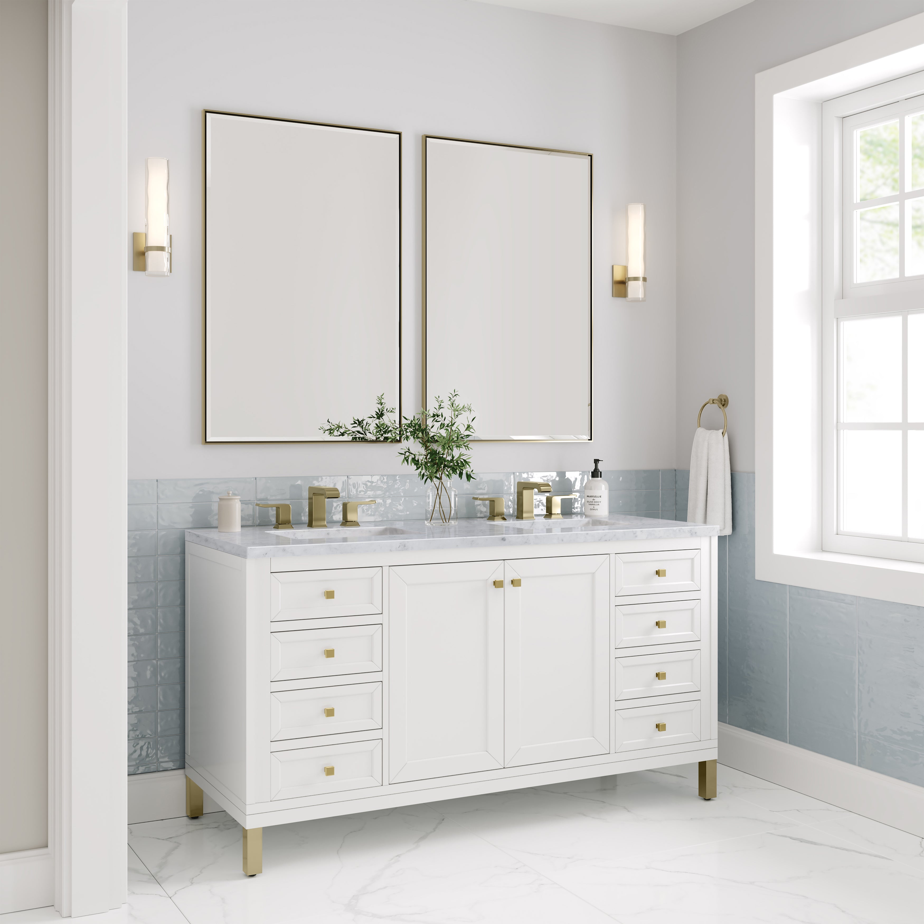 James Martin Chicago 60" Double Vanity in Glossy White with 3cm Countertop