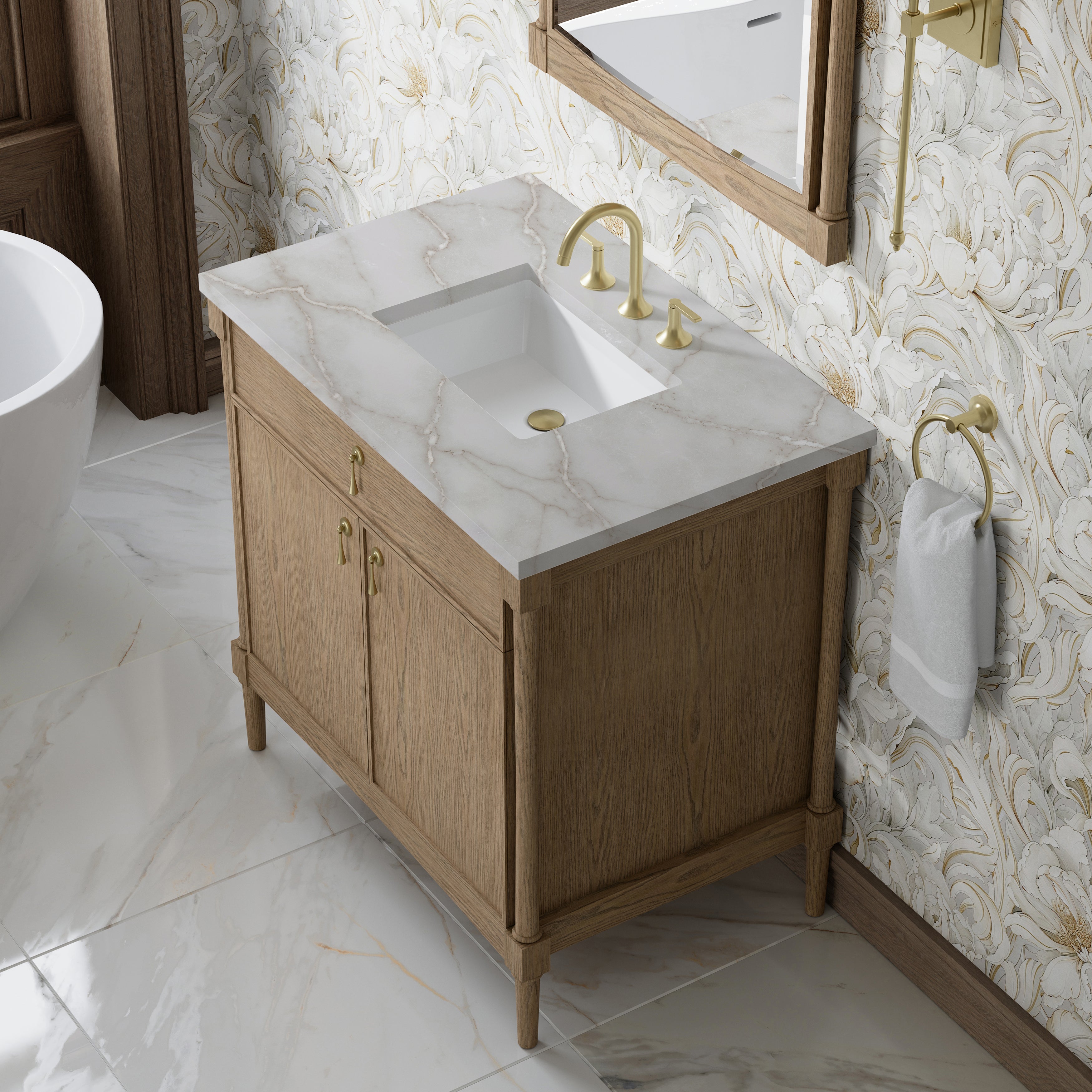 James Martin Kinnsden 36" Single Vanity in Weathered Oak with 3cm Countertop