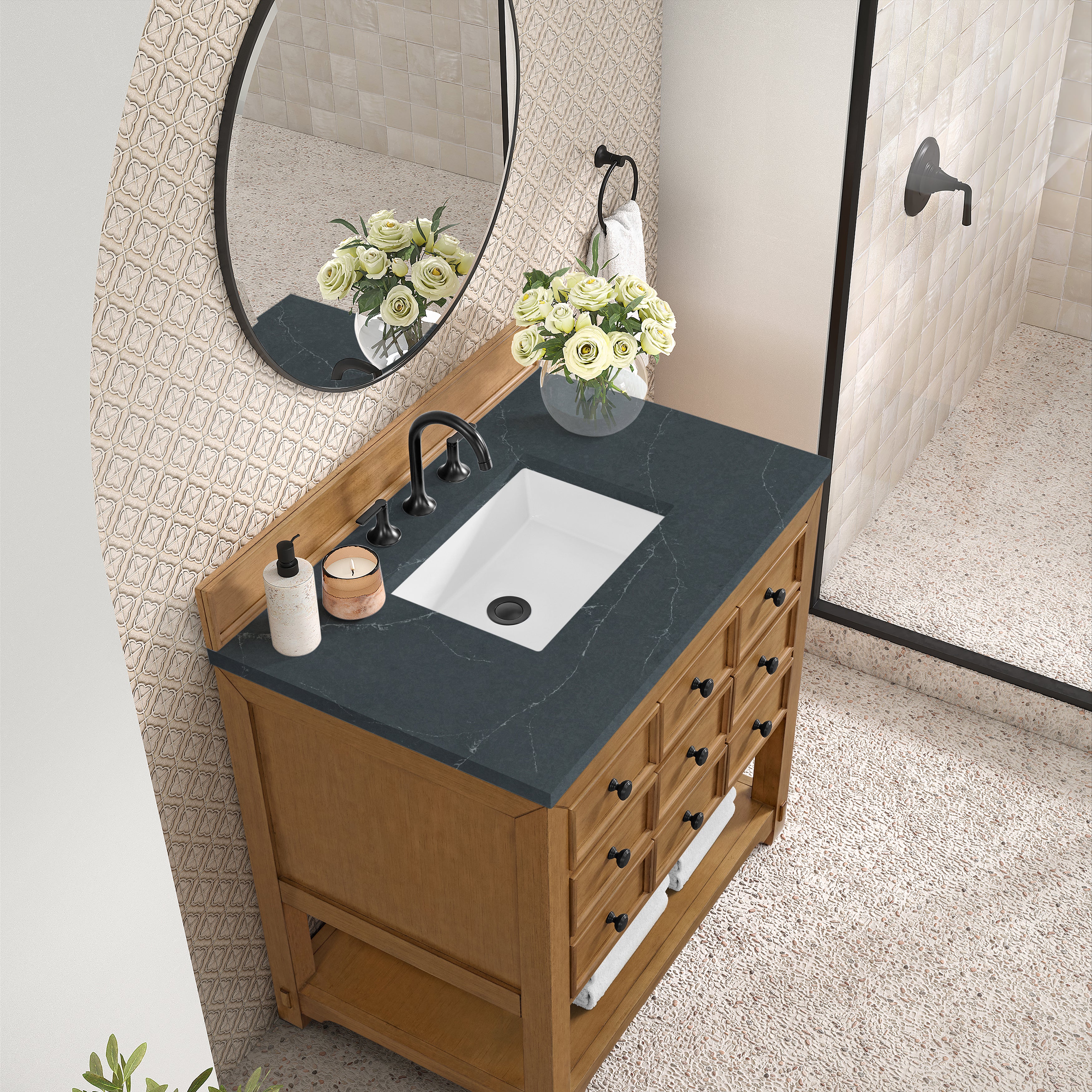 James Martin Malibu 36" Single Vanity in Amber Birch with 3cm Countertop