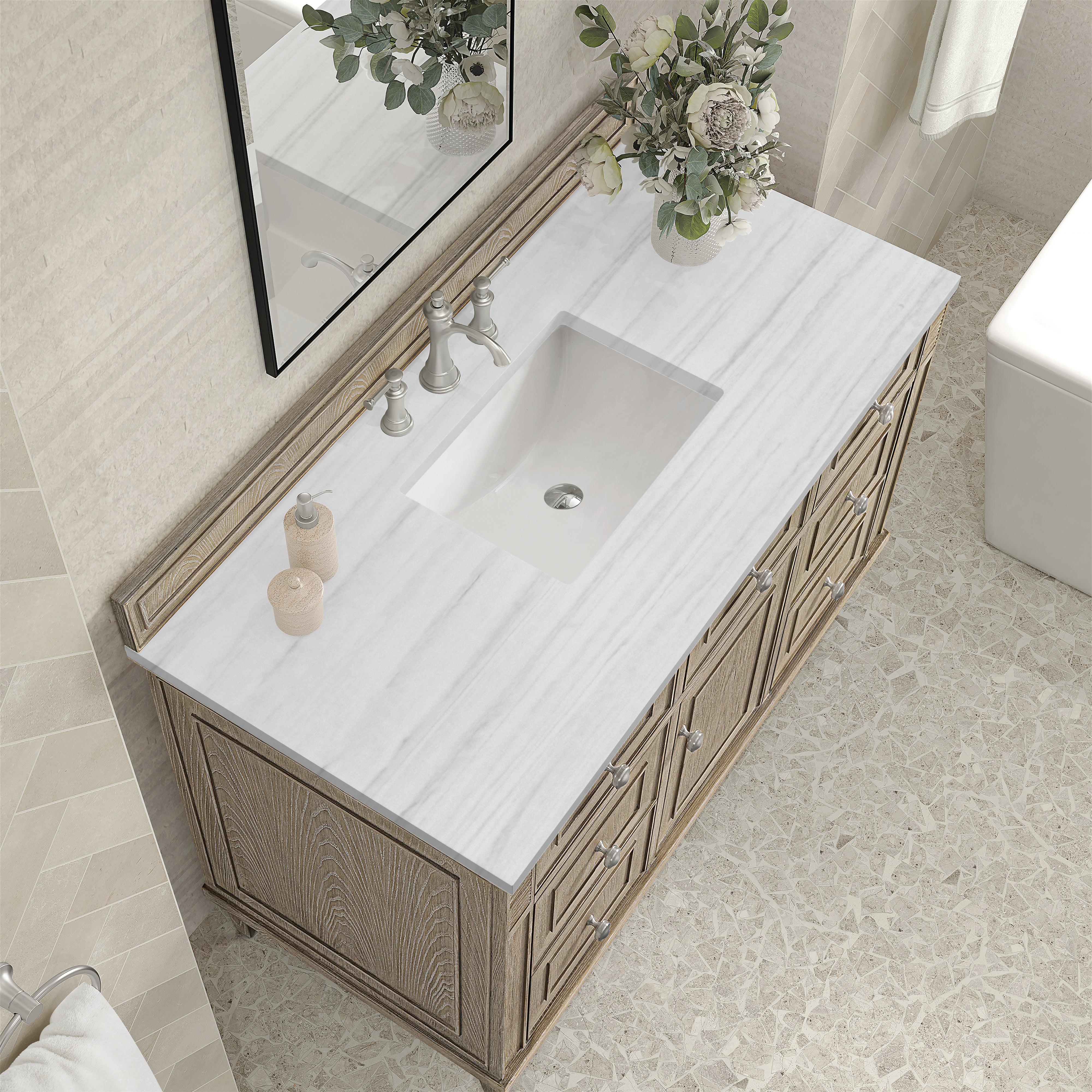 James Martin Lorelai 48" Single Vanity in Whitewashed Oak with 3cm Countertop
