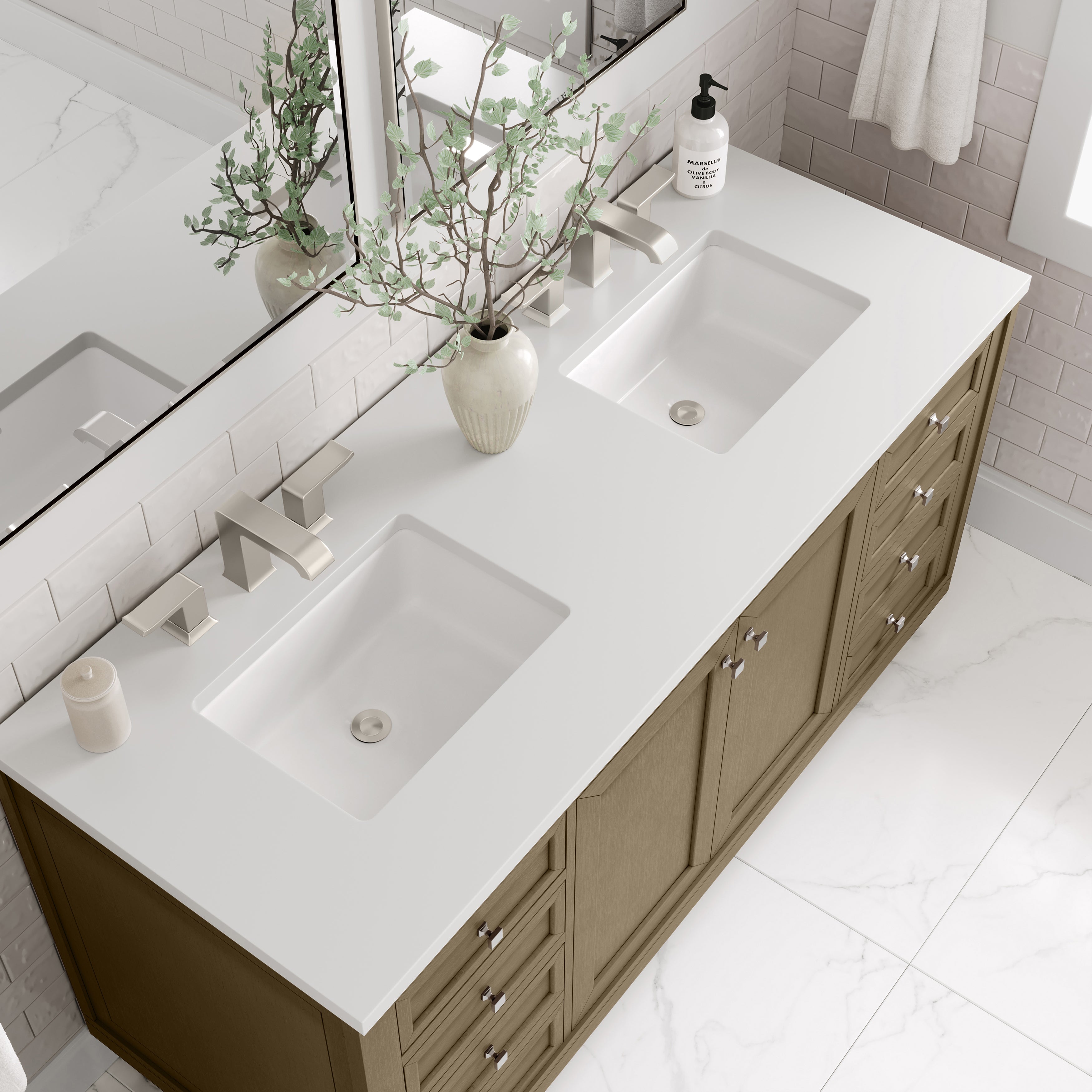James Martin Chicago 60" Double Vanity in Walnut Whisper with 3cm Countertop