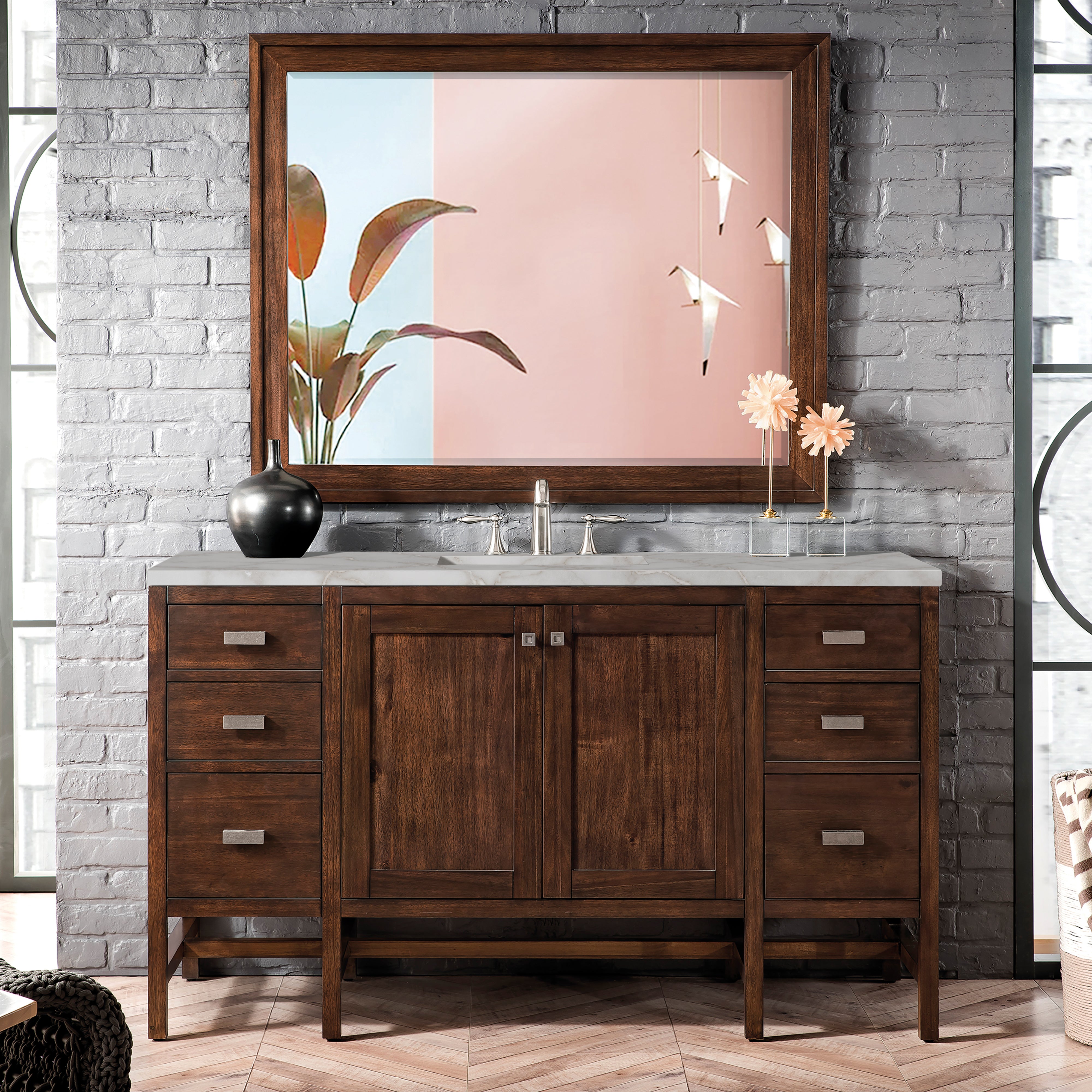 James Martin Addison 60" Single Vanity in Mid-Century Acacia with 3cm Countertop