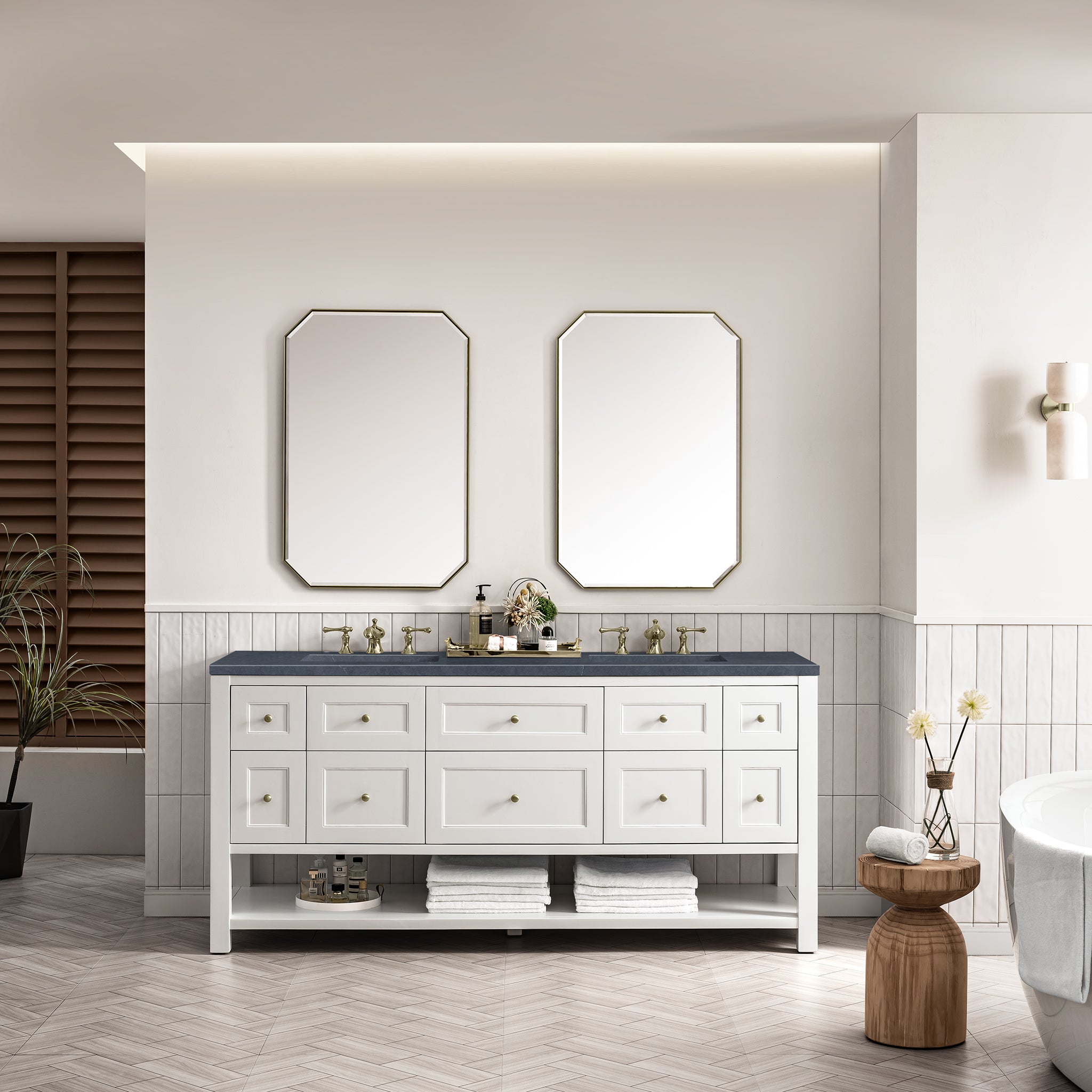 James Martin Breckenridge 72" Double Vanity in Bright White with 3cm Countertop