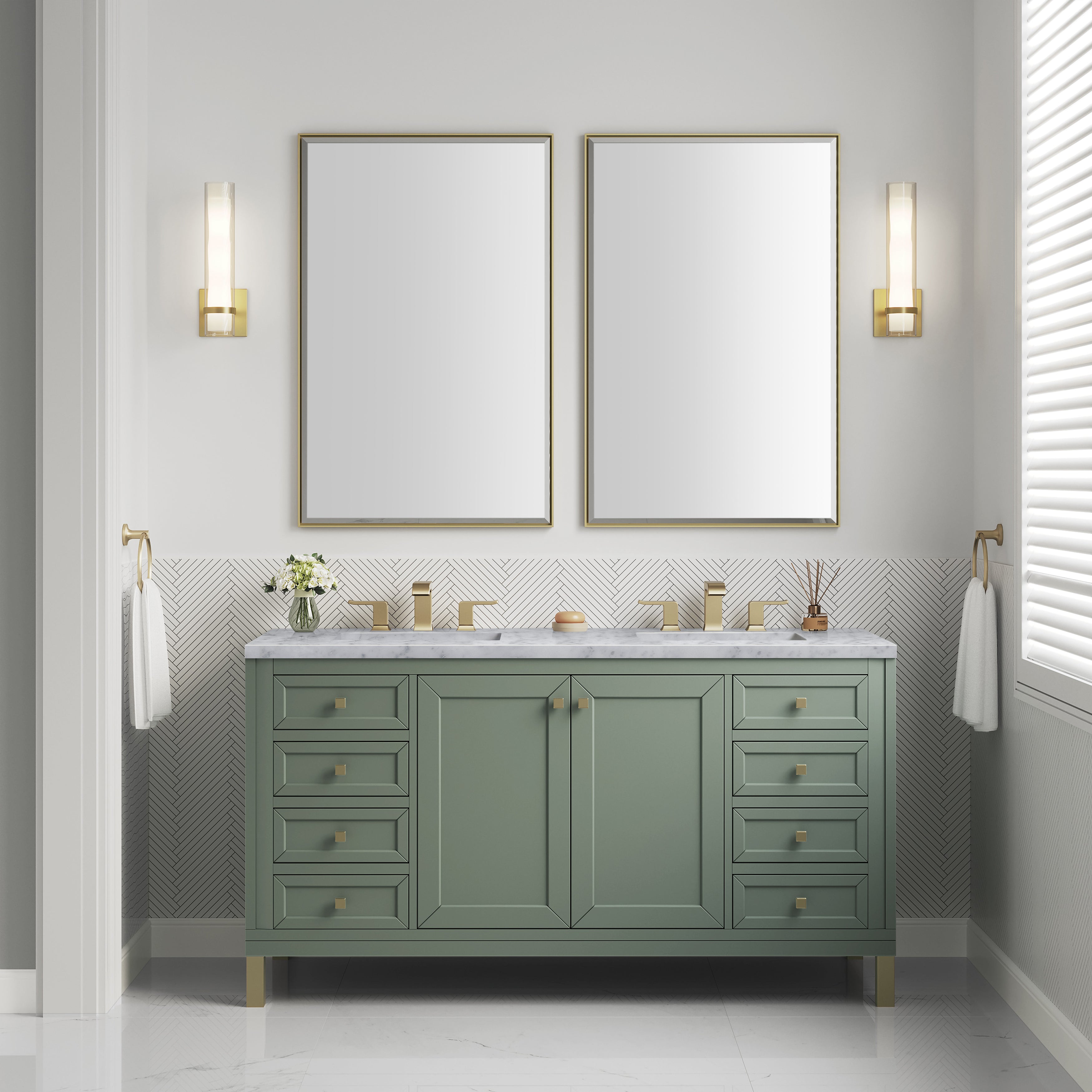 James Martin Chicago 60" Double Vanity in Smokey Celadon with 3cm Countertop