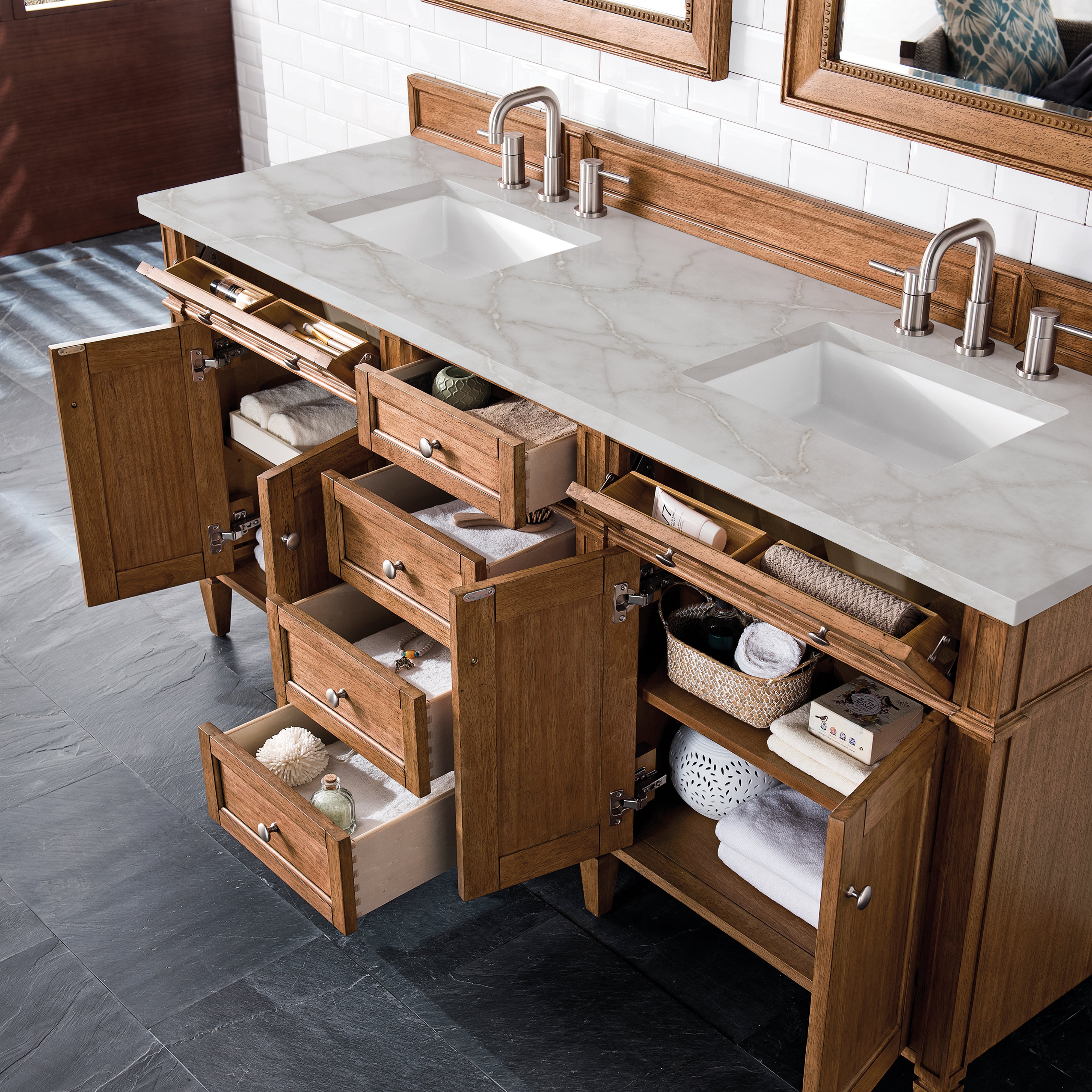 James Martin Brittany 72" Double Vanity in Saddle Brown with 3cm Countertop