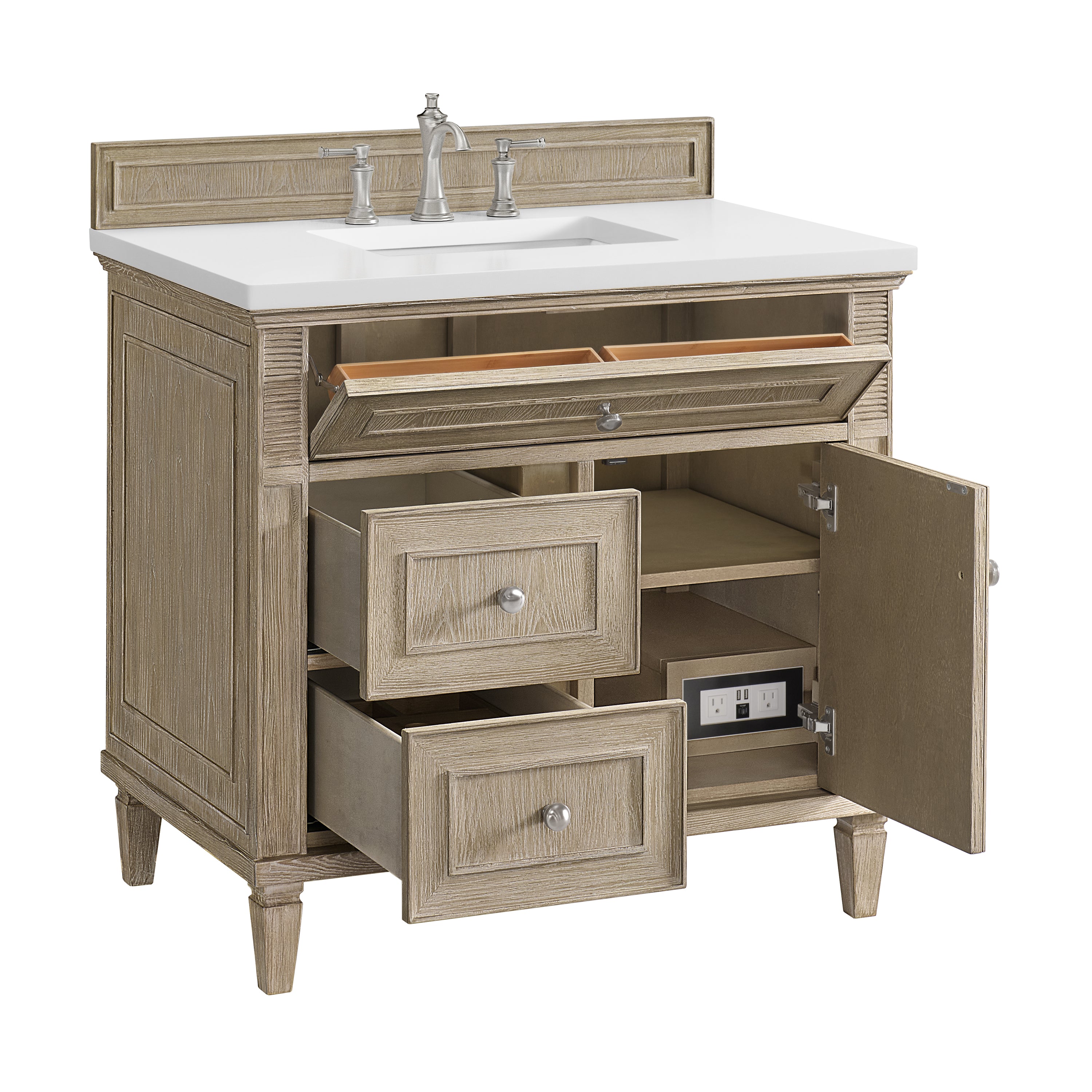James Martin Lorelai 36" Single Vanity in Whitewashed Oak with 3cm Countertop