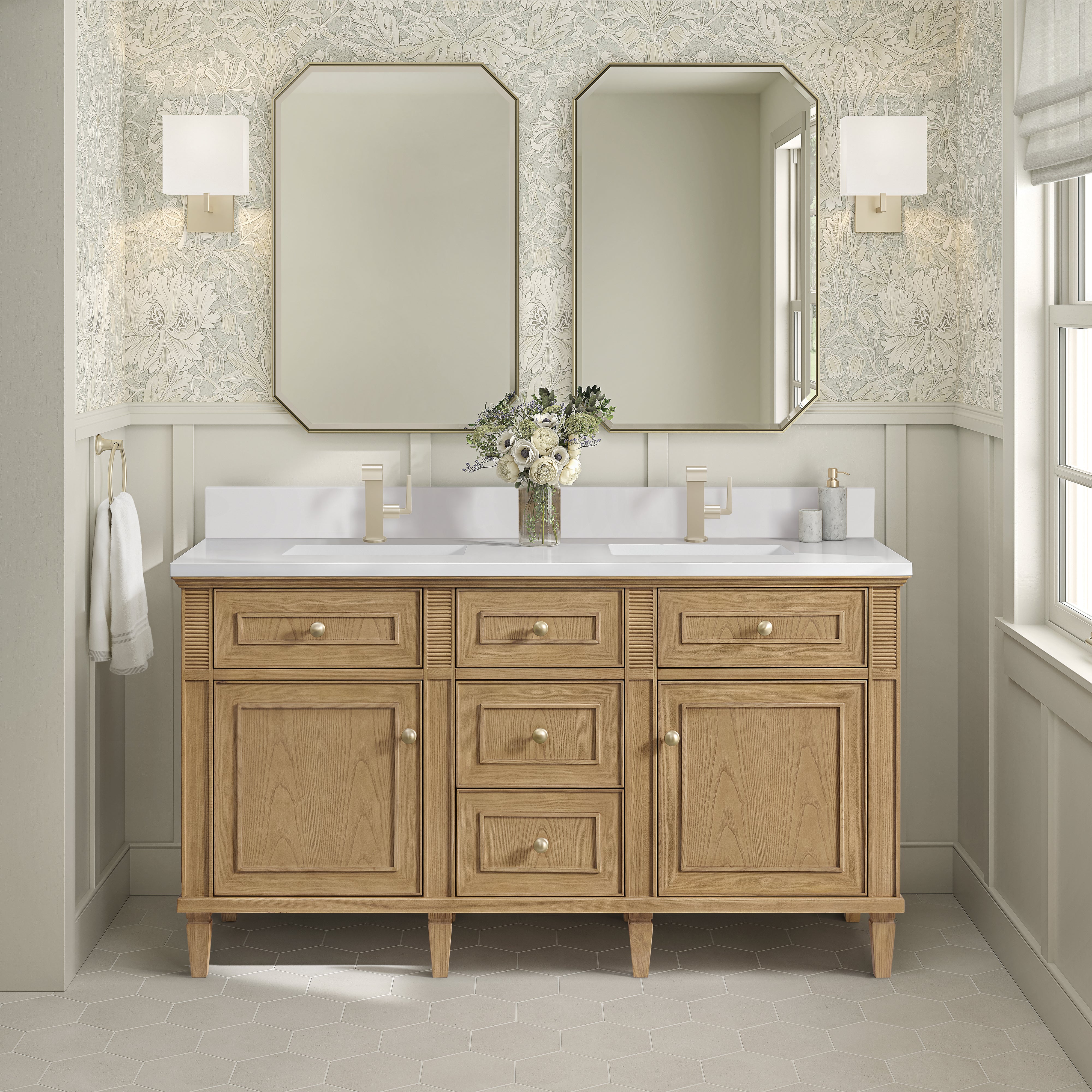 James Martin Lorelai 60" Double Vanity in Light Natural Oak with 3cm Countertop