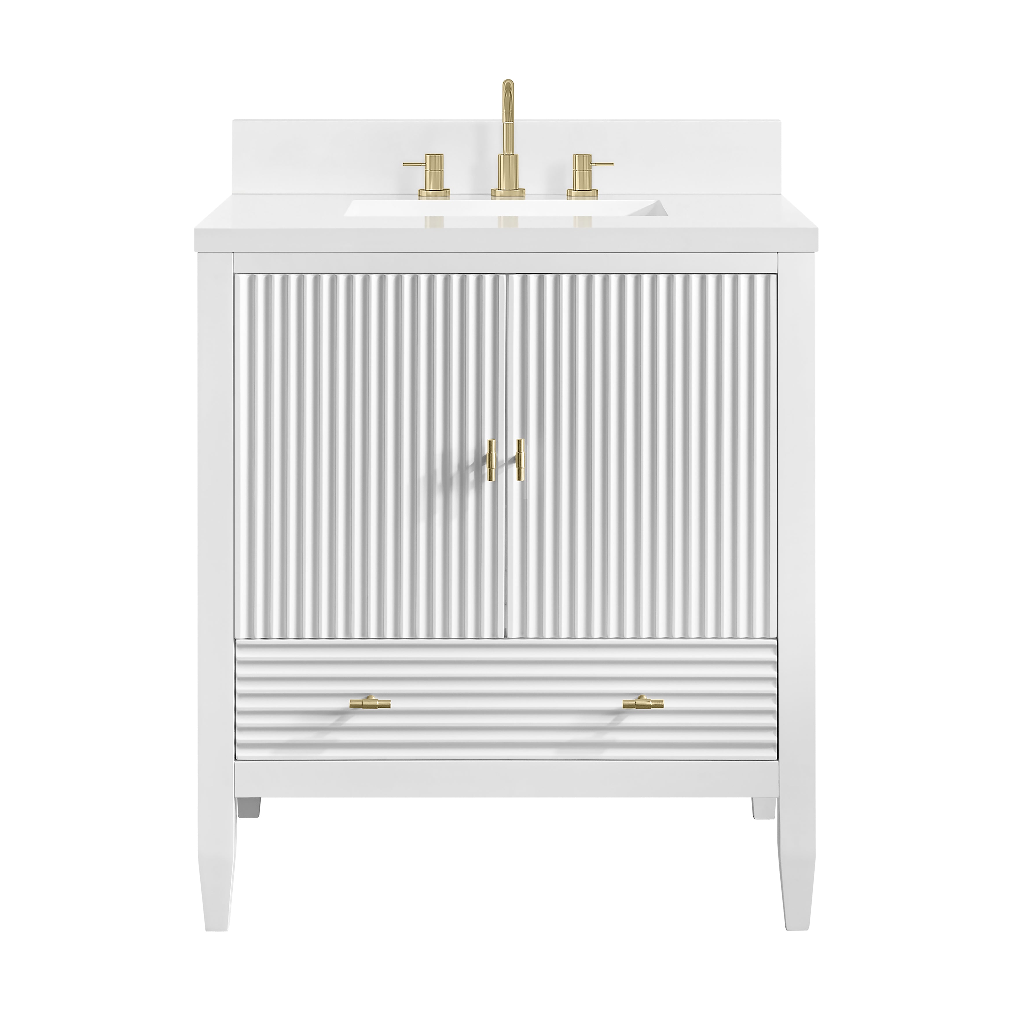 James Martin Myrrin 30" Single Vanity in Bright White with 3cm Countertop