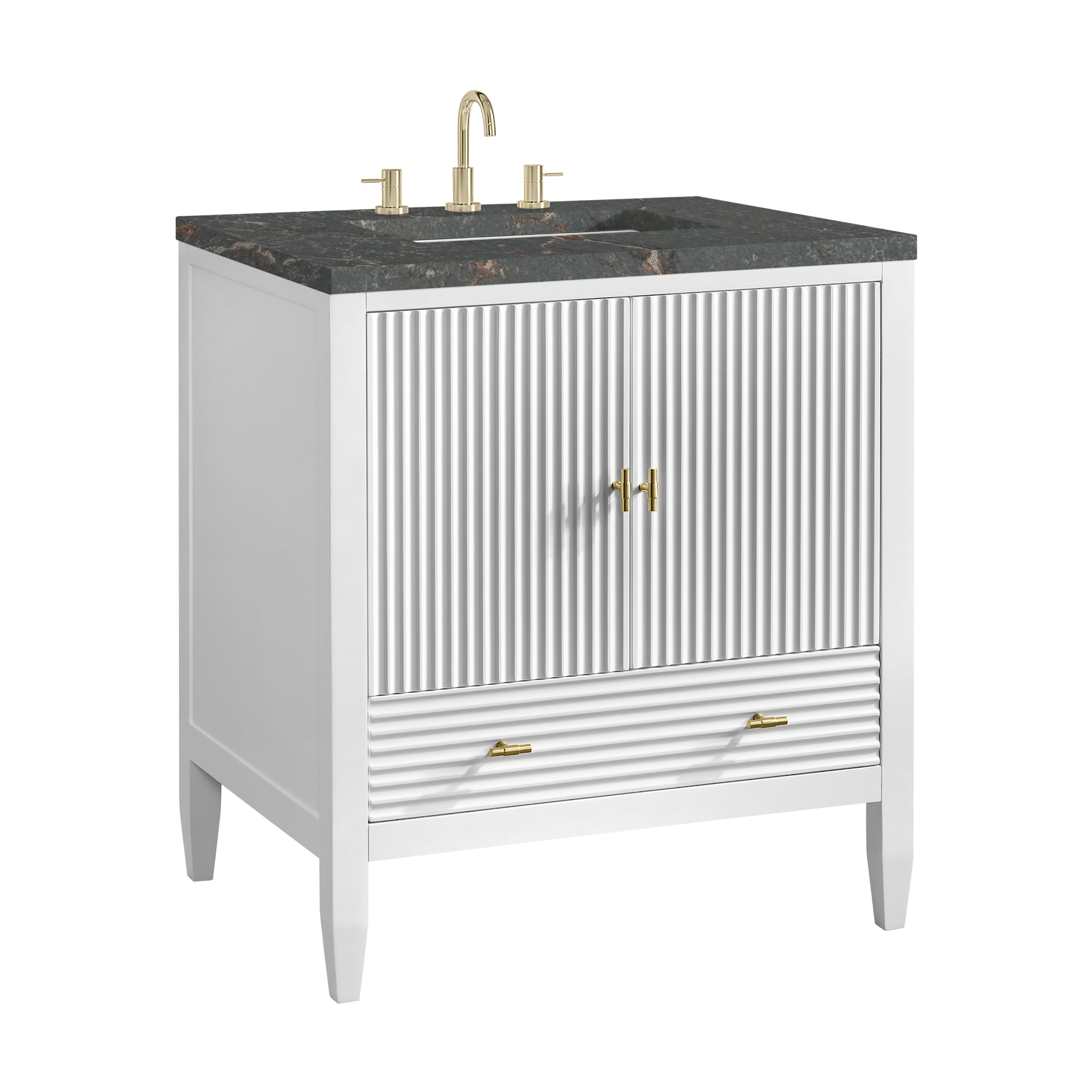 James Martin Myrrin 30" Single Vanity in Bright White with 3cm Countertop