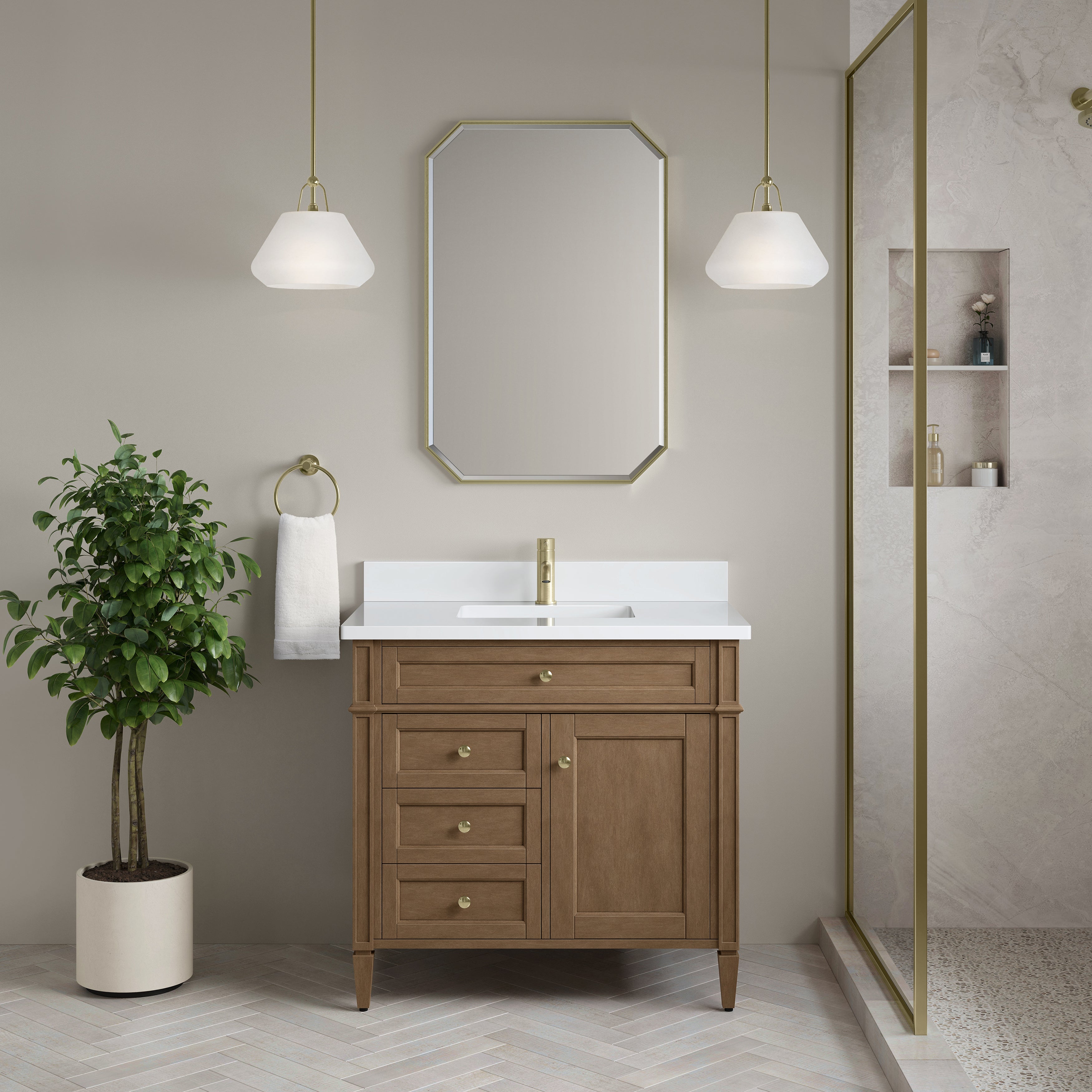 James Martin Brittany 36" Single Vanity in Pecan with 3cm Countertop