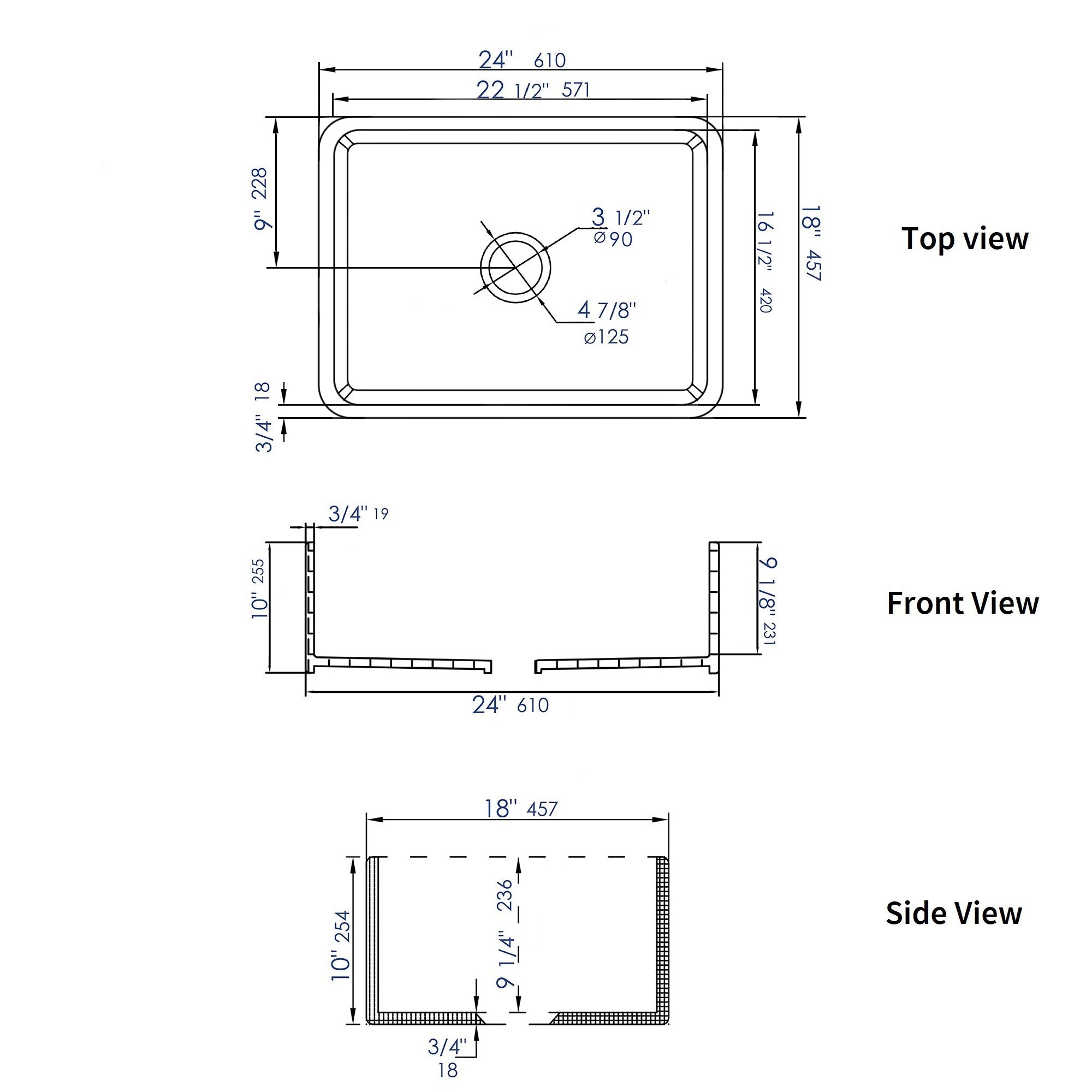 ALFI brand ABF2418 Smooth Apron 24" x 18" Single Bowl Fireclay Farm Sink