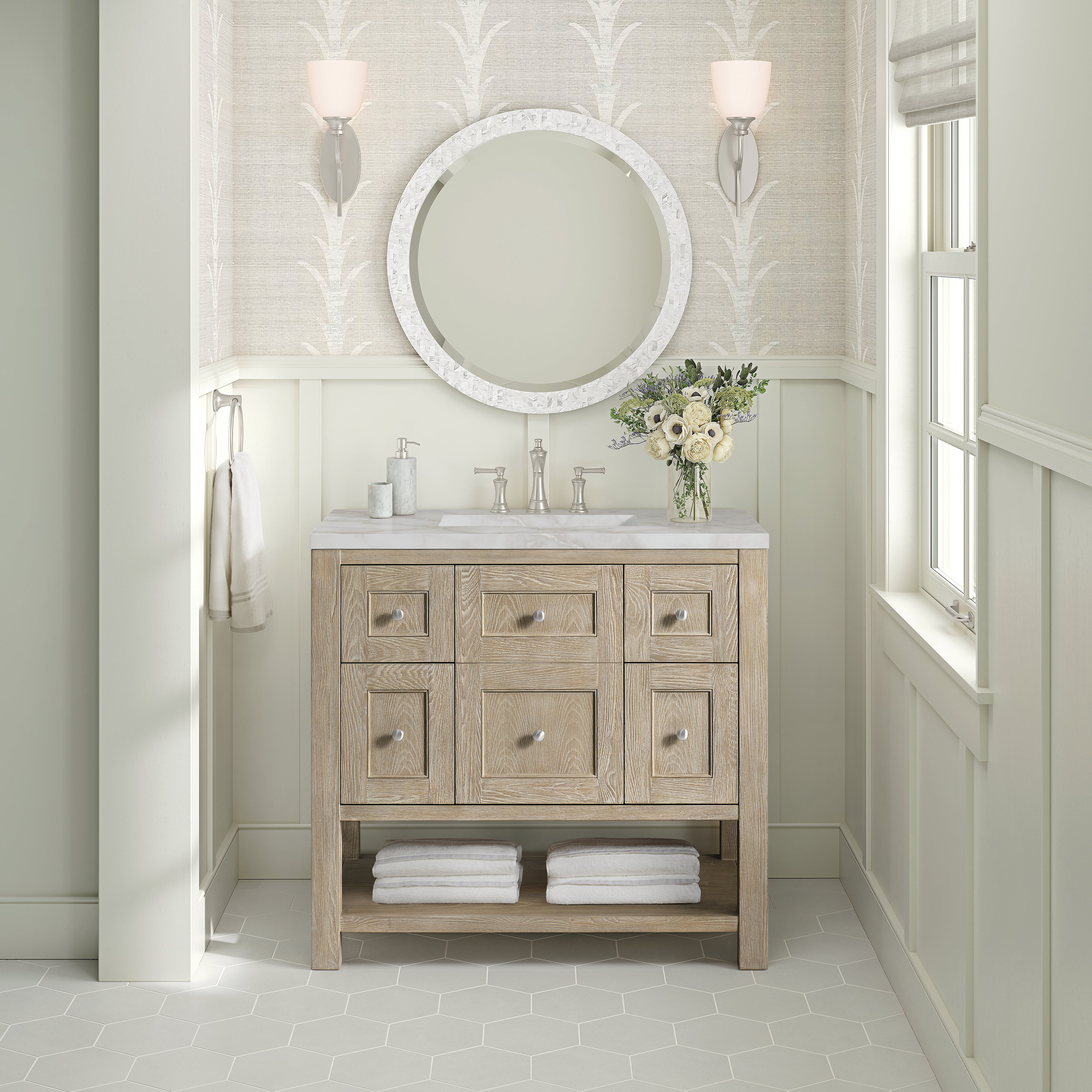 James Martin Breckenridge 36" Single in Whitewashed Oak with 3cm Countertop