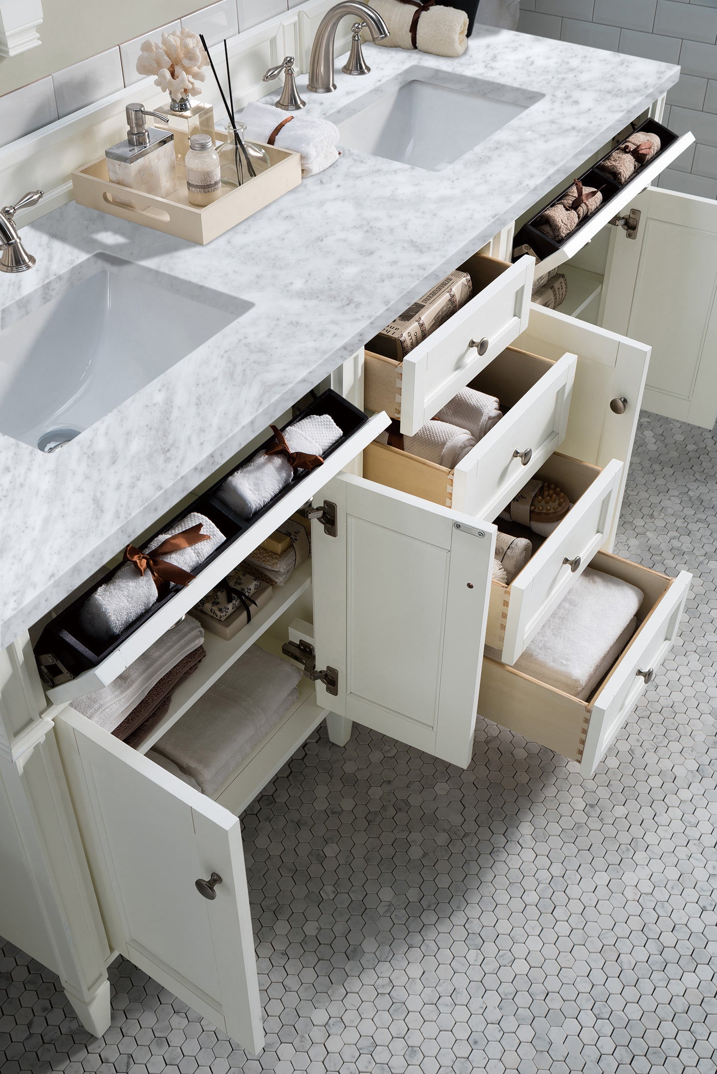 James Martin Brittany 72" Double Vanity in Bright White with 3cm Countertop