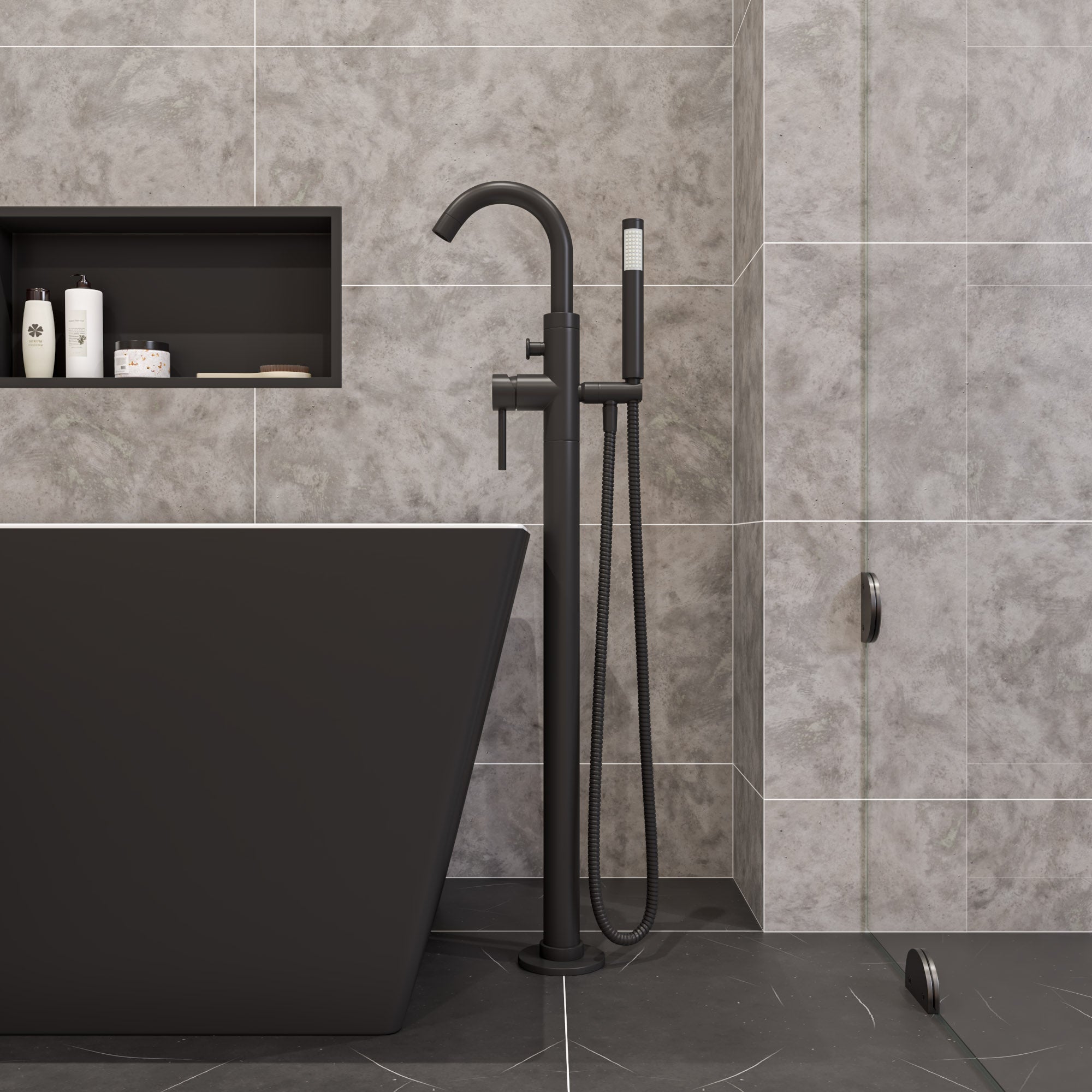 ALFI brand AB2534 Single Lever Floor Mounted Tub Filler Mixer w Hand Held Shower Head