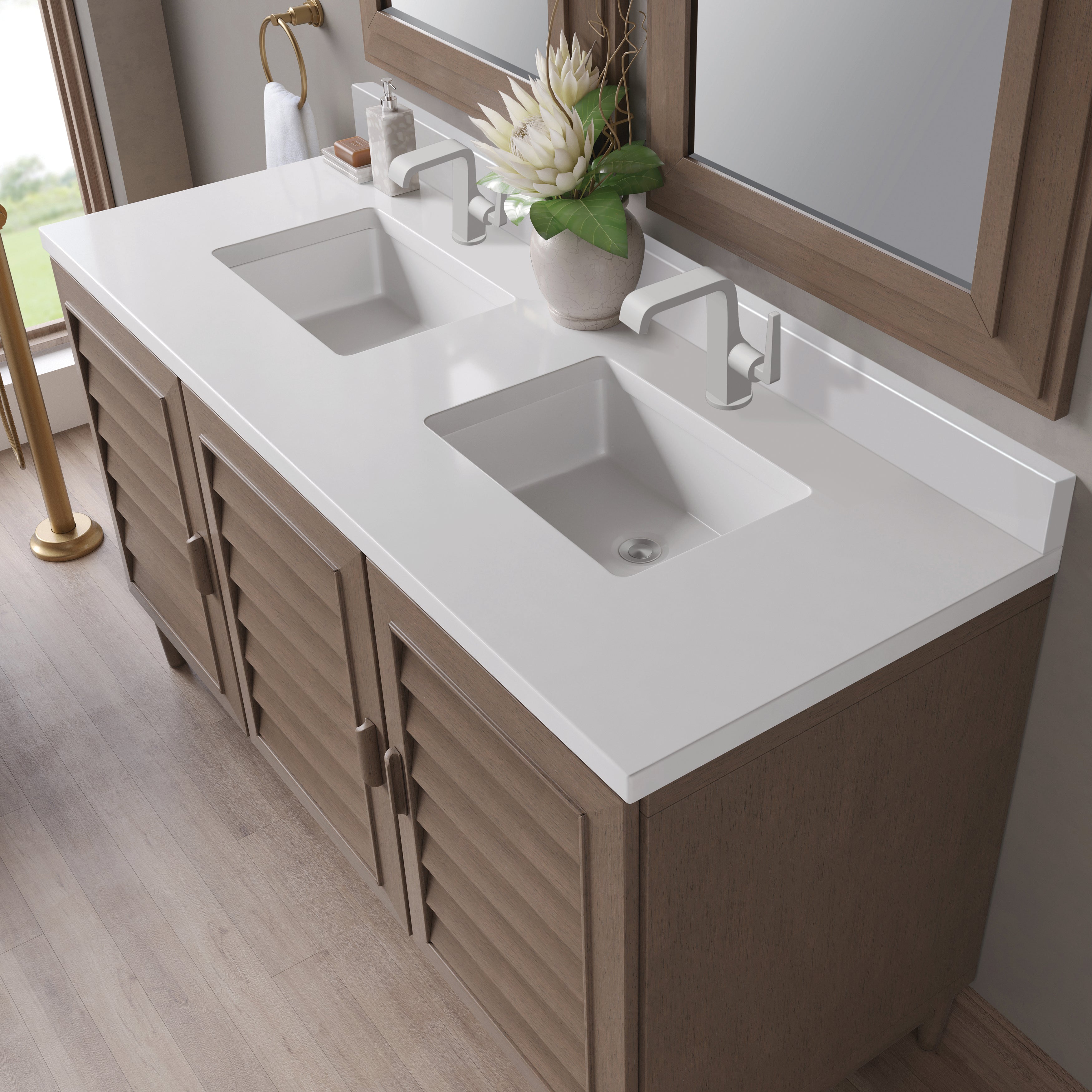 James Martin Portland 60" Double Vanity in Whitewashed Walnut with 3cm Countertop