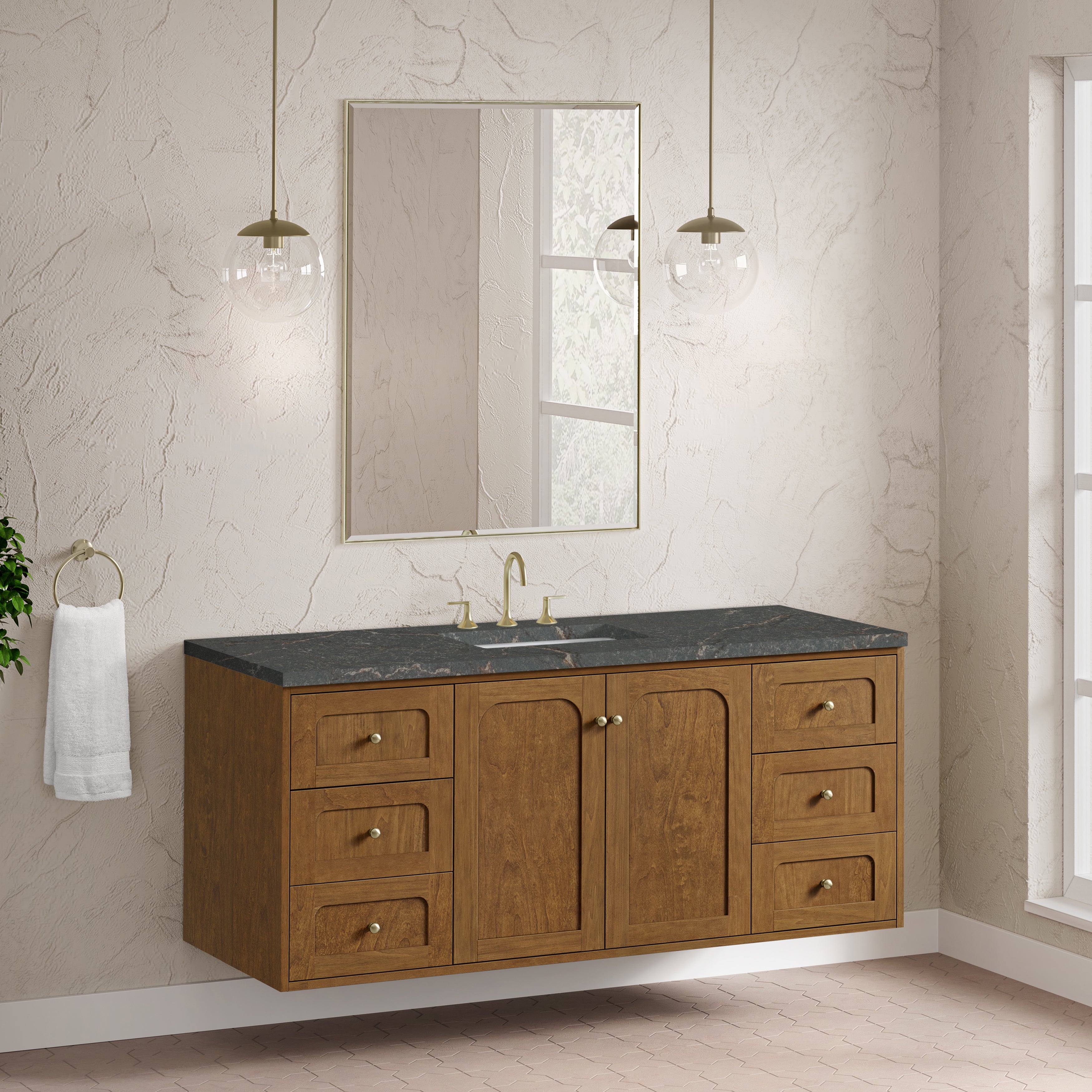 James Martin Laurent 60" Single Vanity in Honey Oak with 3cm Countertop and FreePower Wireless Charger
