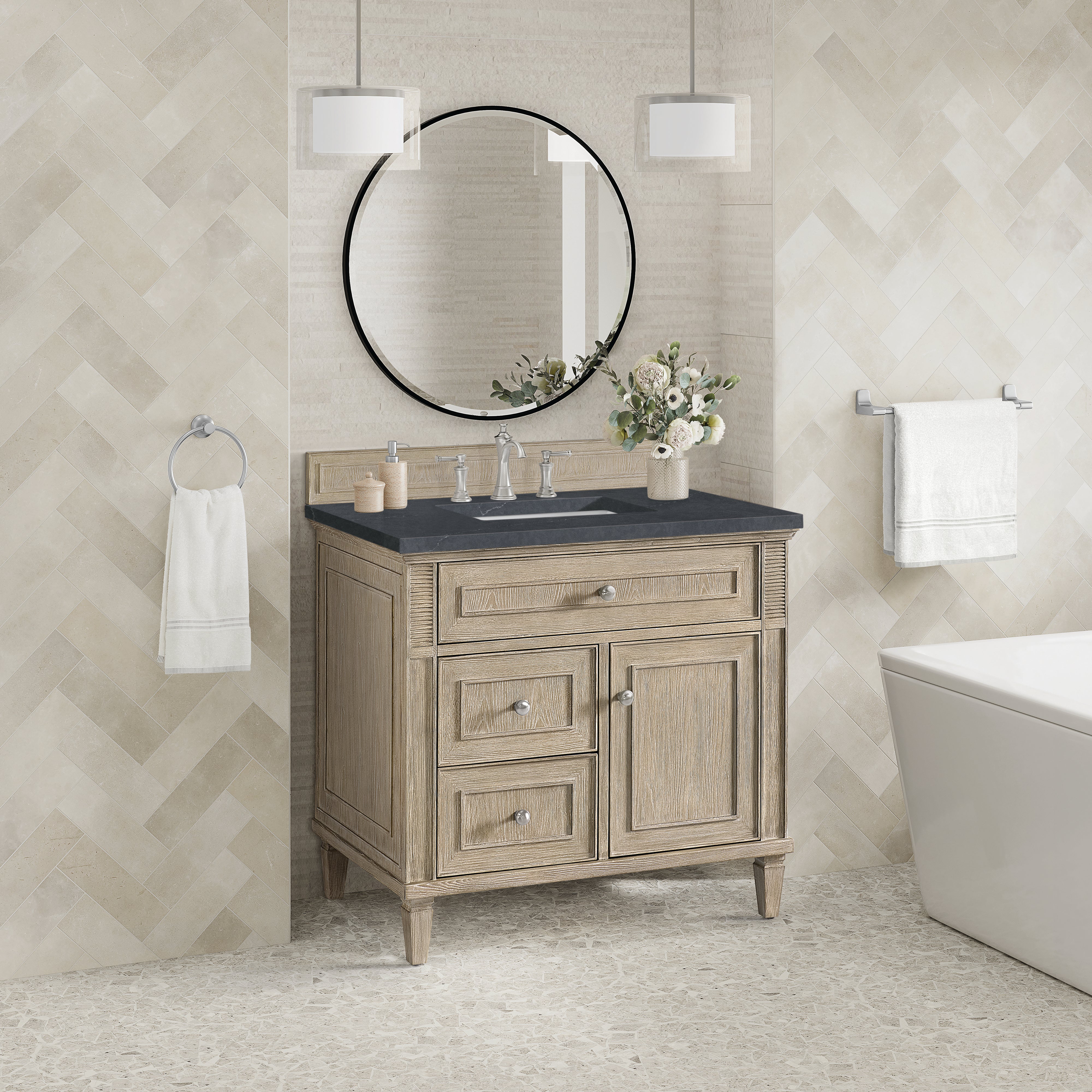 James Martin Lorelai 36" Single Vanity in Whitewashed Oak with 3cm Countertop