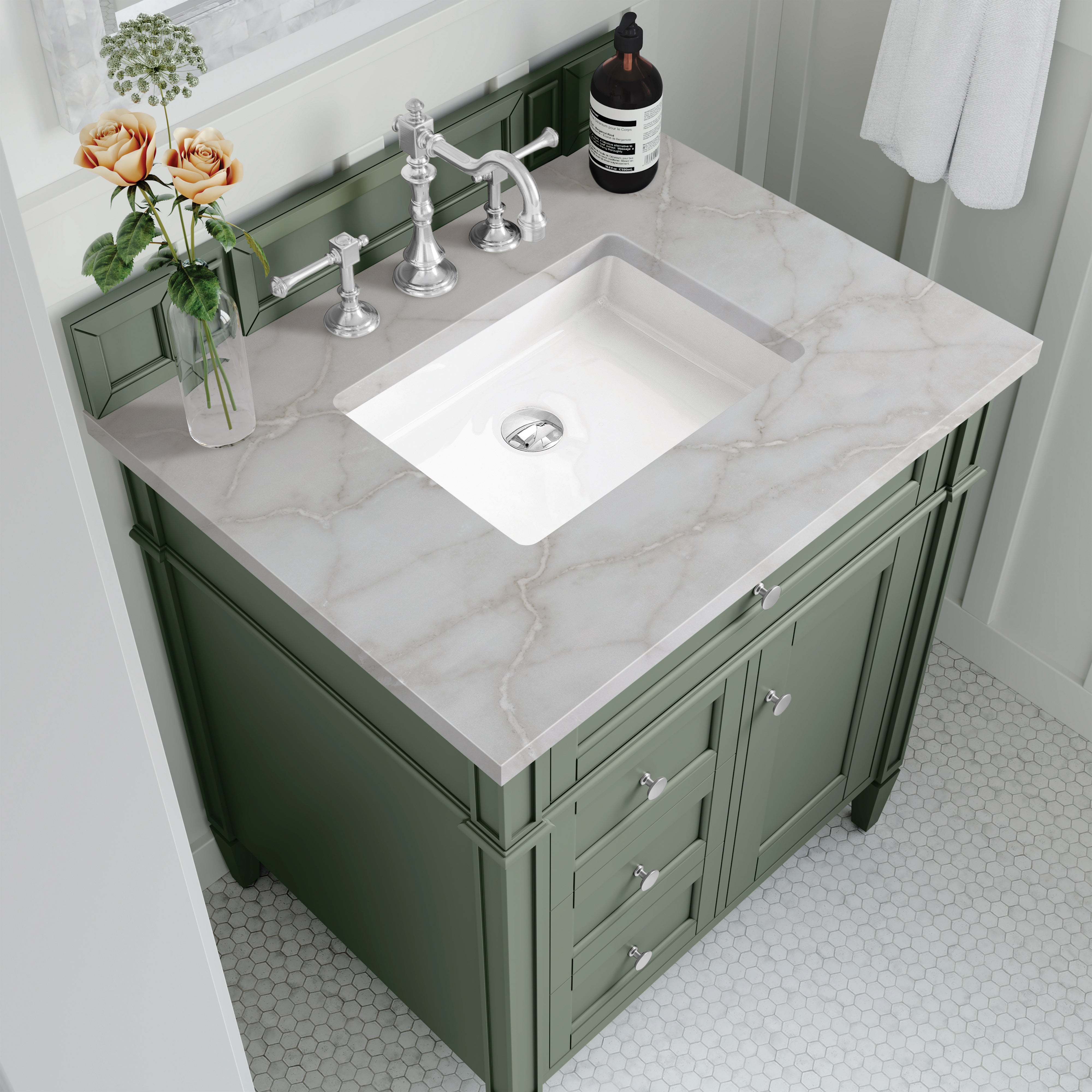 James Martin Brittany 30" Single Vanity in Smokey Celadon with 3cm Countertop
