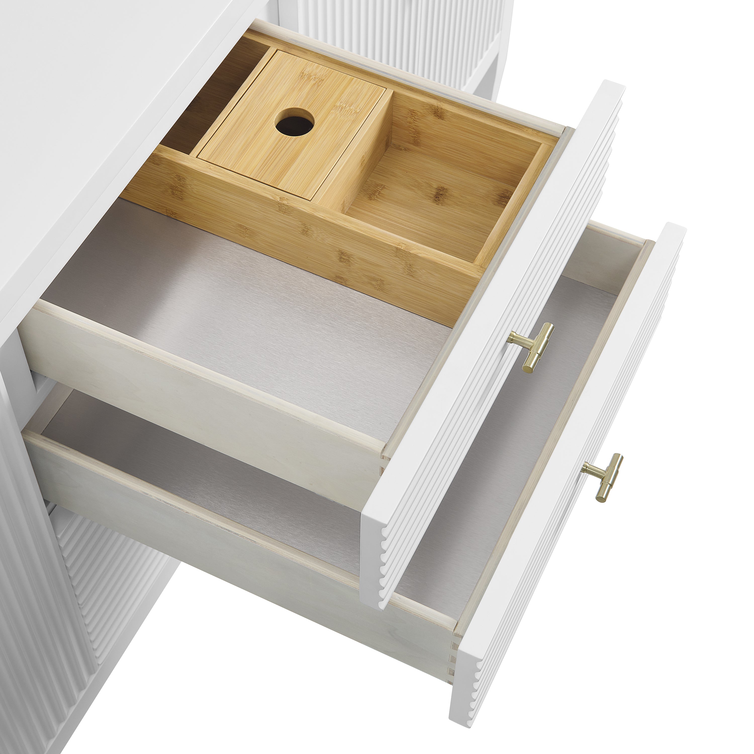 James Martin Myrrin 72" Double Vanity in Bright White with 3cm Countertop and FreePower Wireless Charger