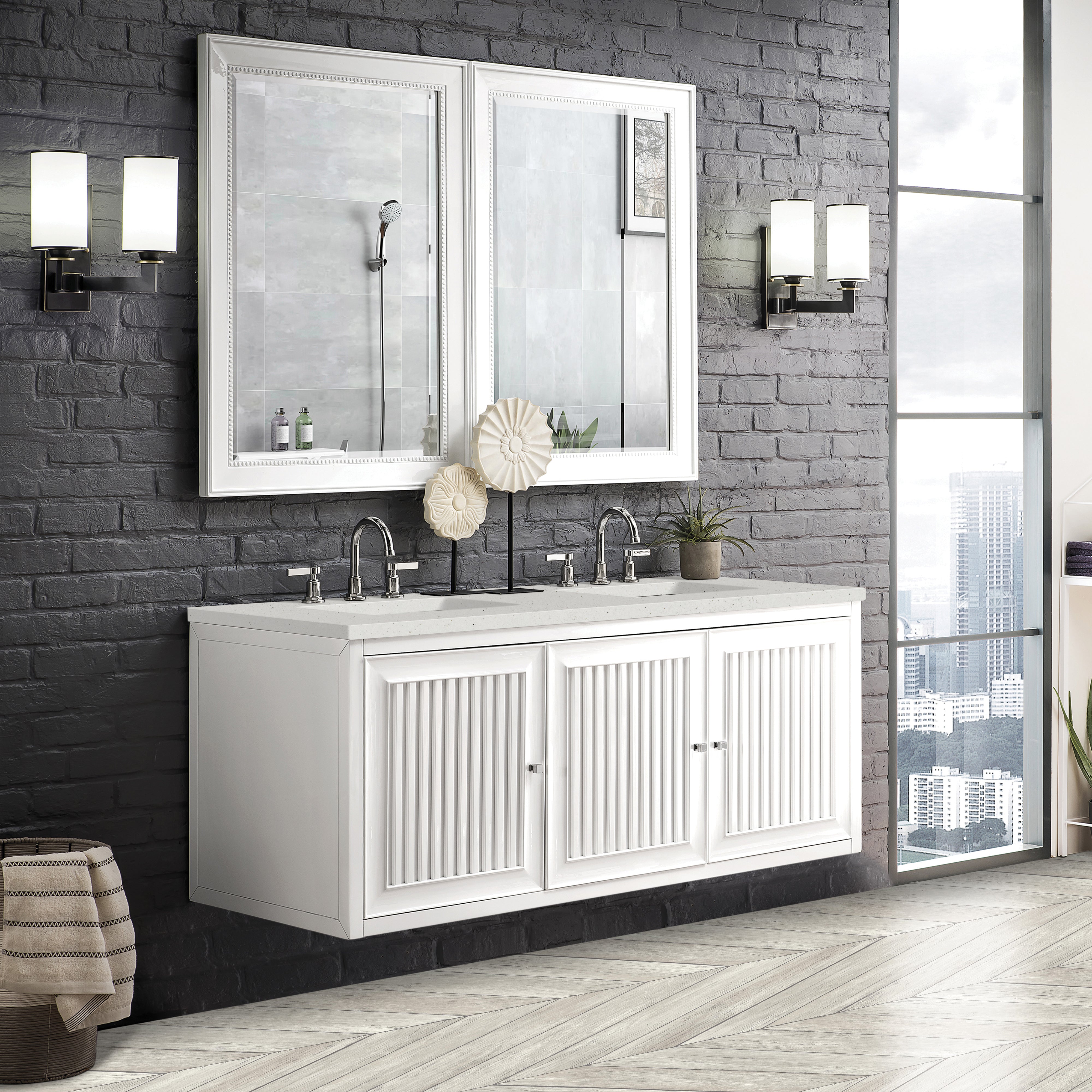 James Martin Athens 60" Double Vanity in Glossy White with 3cm Countertop