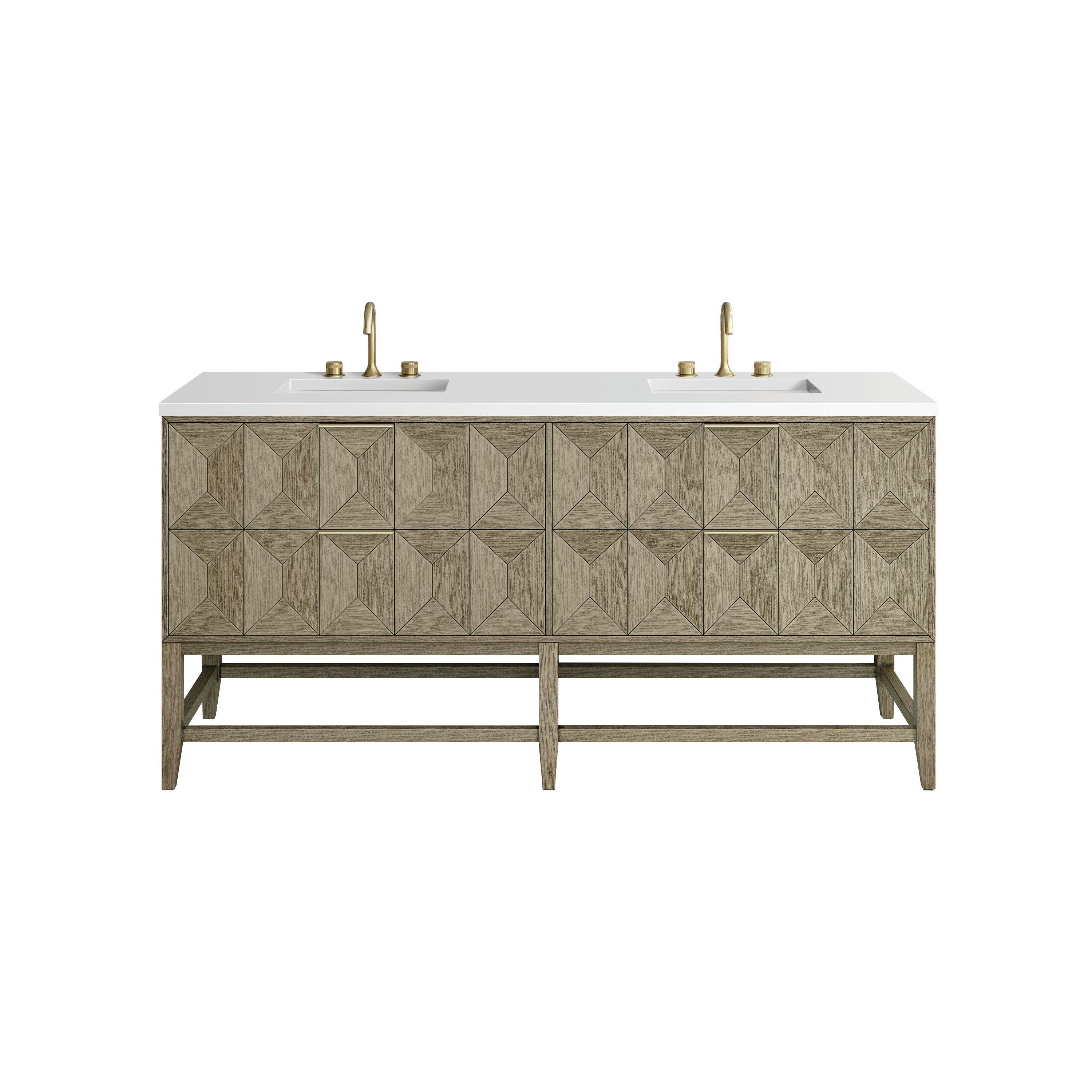 James Martin Emmeline 72" Double Vanity in Pebble Oak with 3cm Countertop