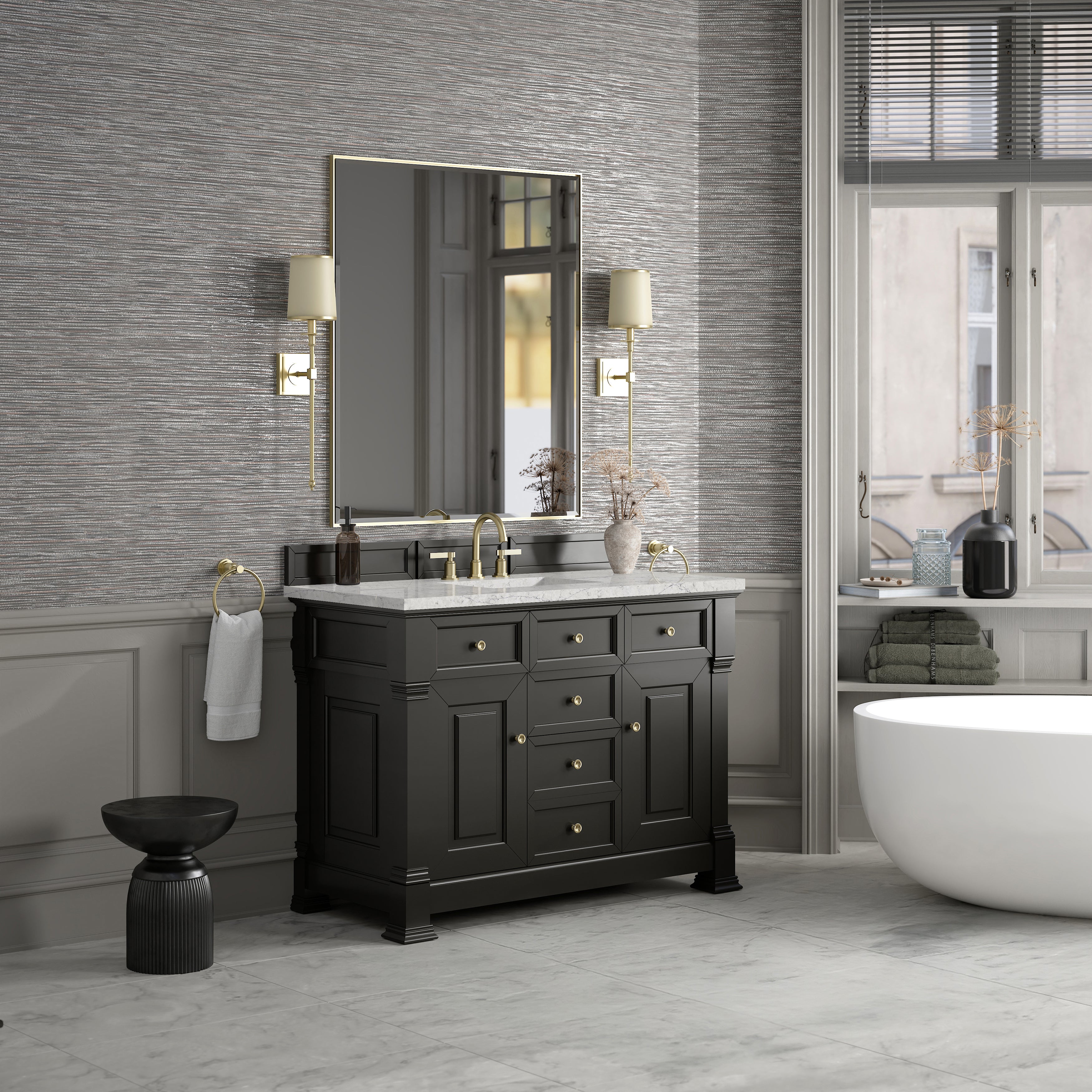 James Martin Brookfield 48" Single Vanity in Black Onyx with 3cm Countertop