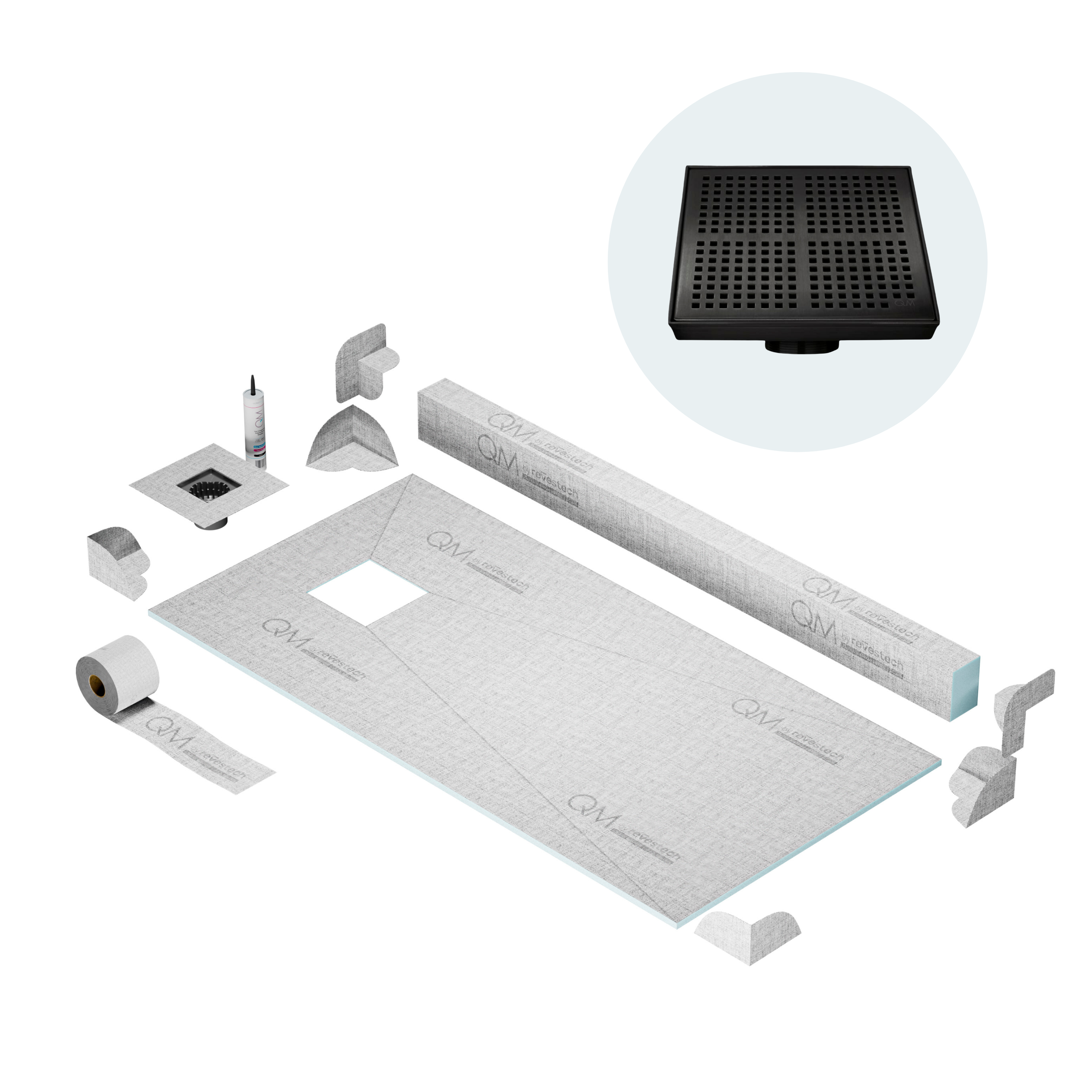 Curb Kai Shower Pan Kit Square drain