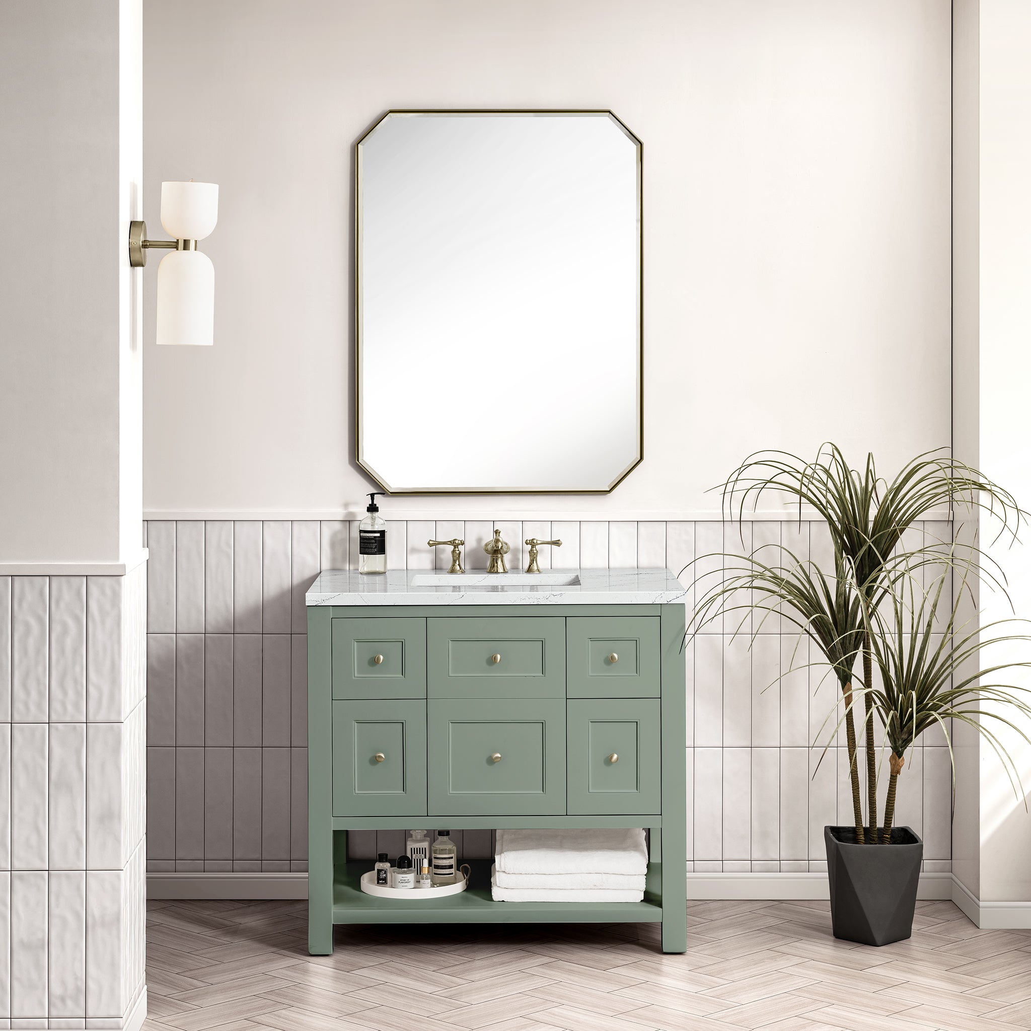 James Martin Breckenridge 36" Single Vanity in Smokey Celadon with 3cm Countertop
