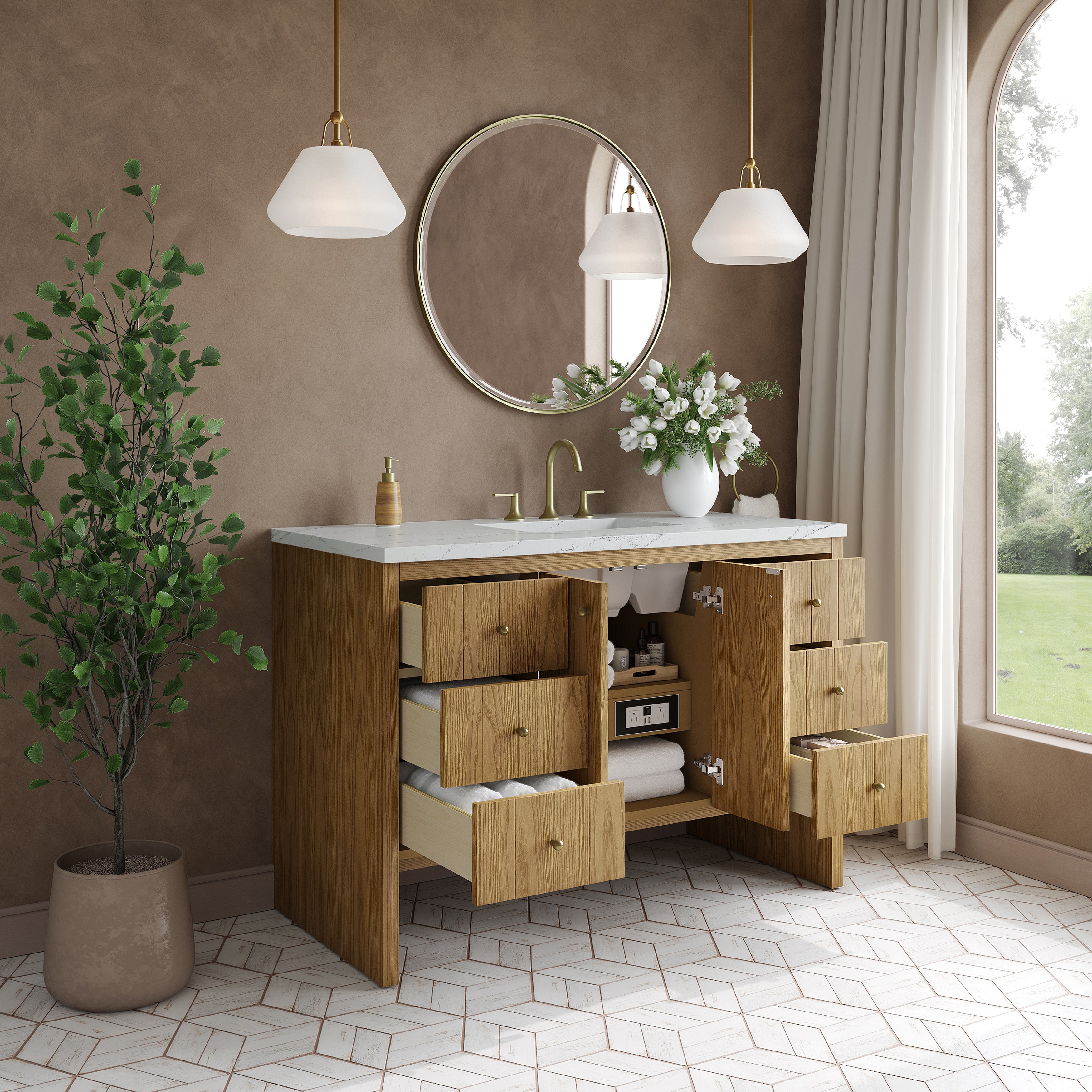 James Martin Hudson 48" Single Vanity in Light Natural Oak with 3cm Countertop