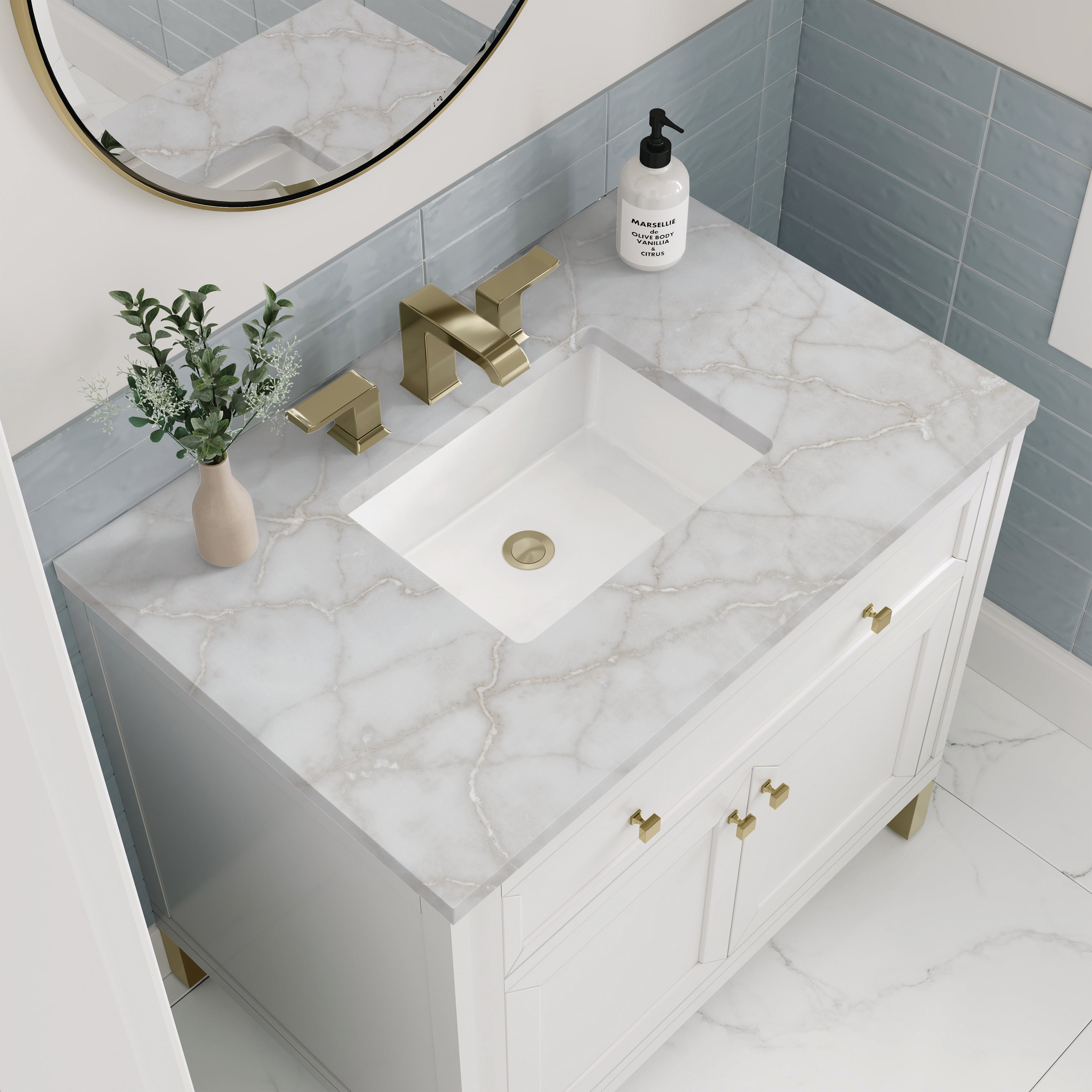 James Martin Chicago 36" Single Vanity in Glossy White with 3cm Countertop