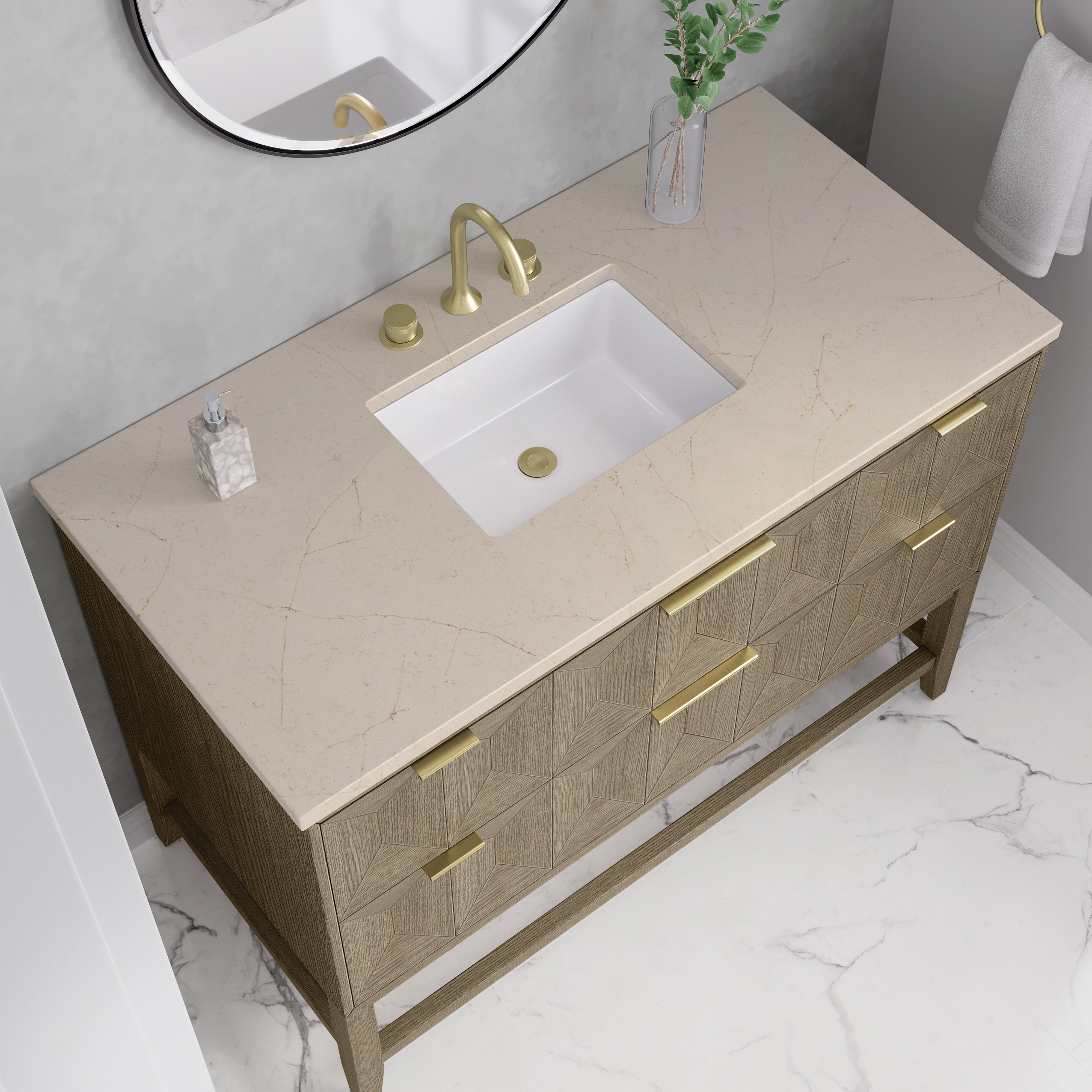 James Martin Emmeline 48" Single Vanity in Pebble Oak with 3cm Countertop