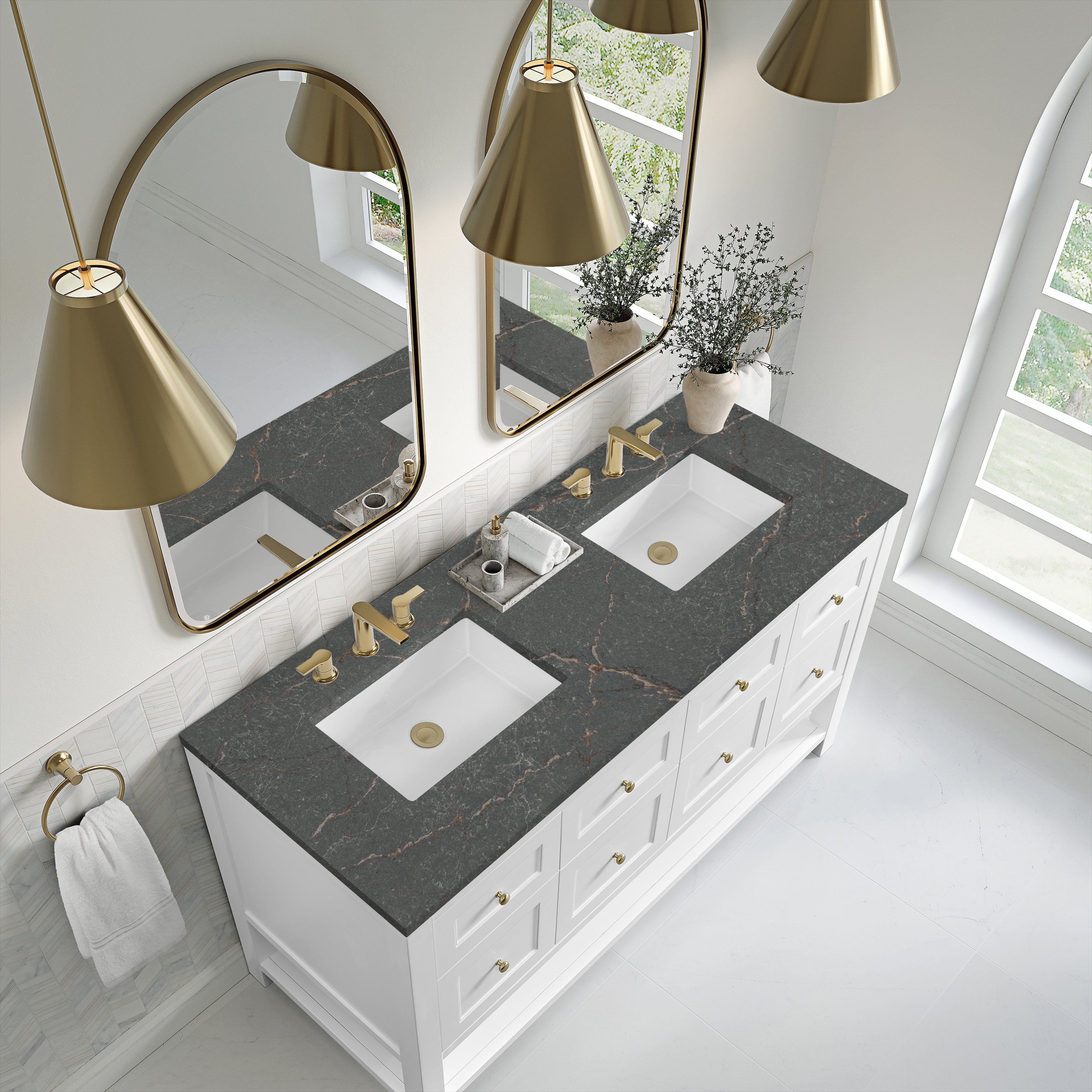 James Martin Breckenridge 60" Double Vanity in Bright White with 3cm Countertop