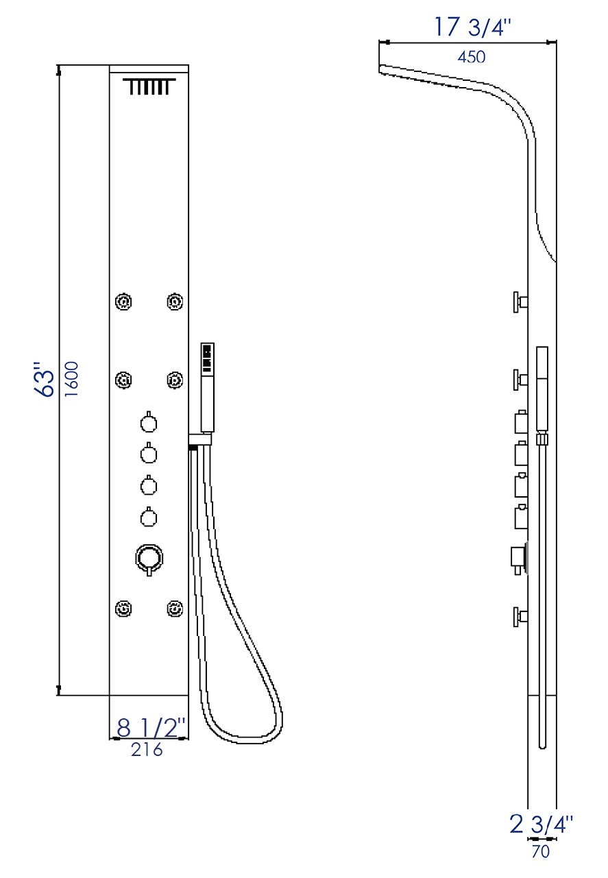 ALFI brand  ABSP40 Stainless Steel Shower Panel with 6 Body Sprays