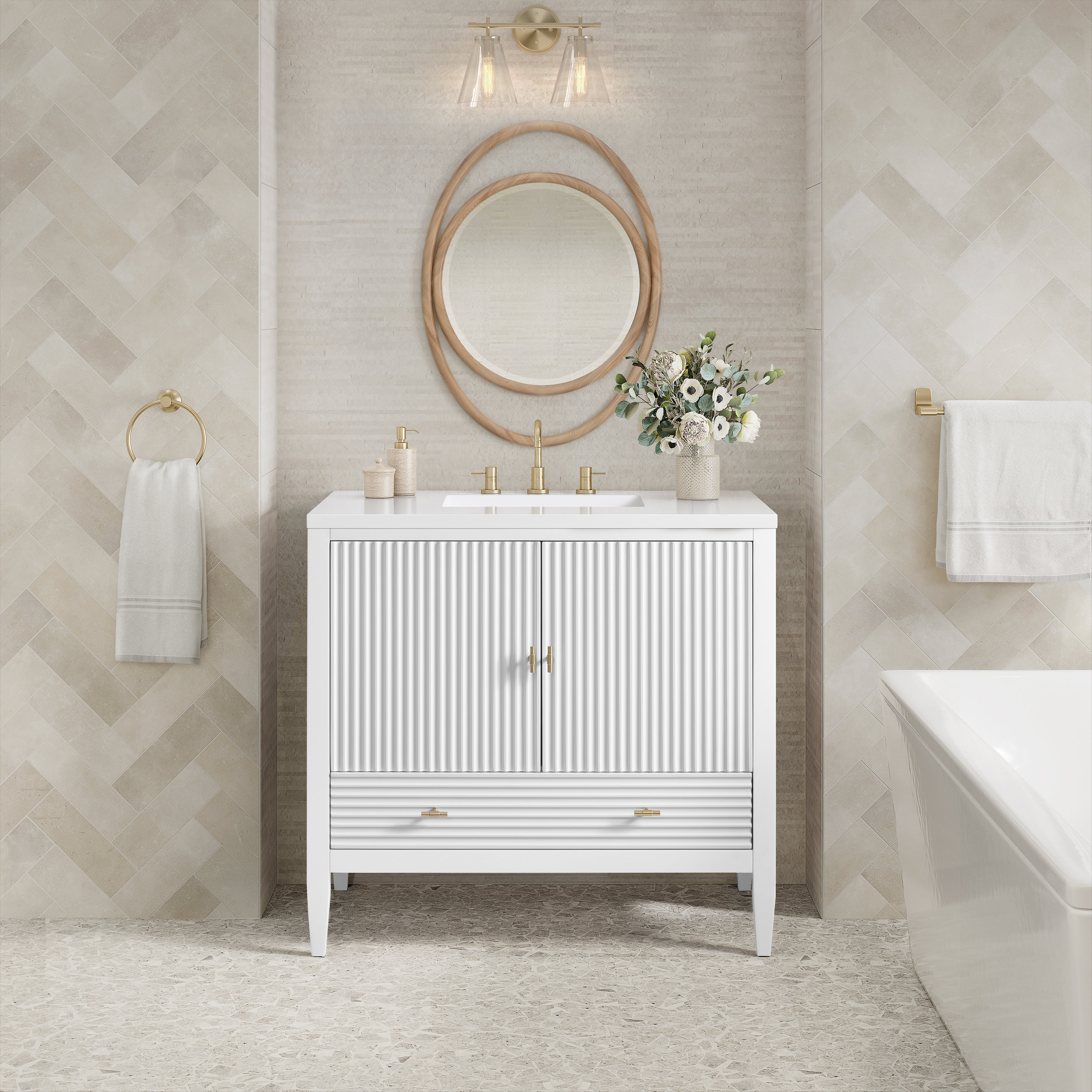 James Martin Myrrin 36" Vanity in Bright White with 3cm Countertop