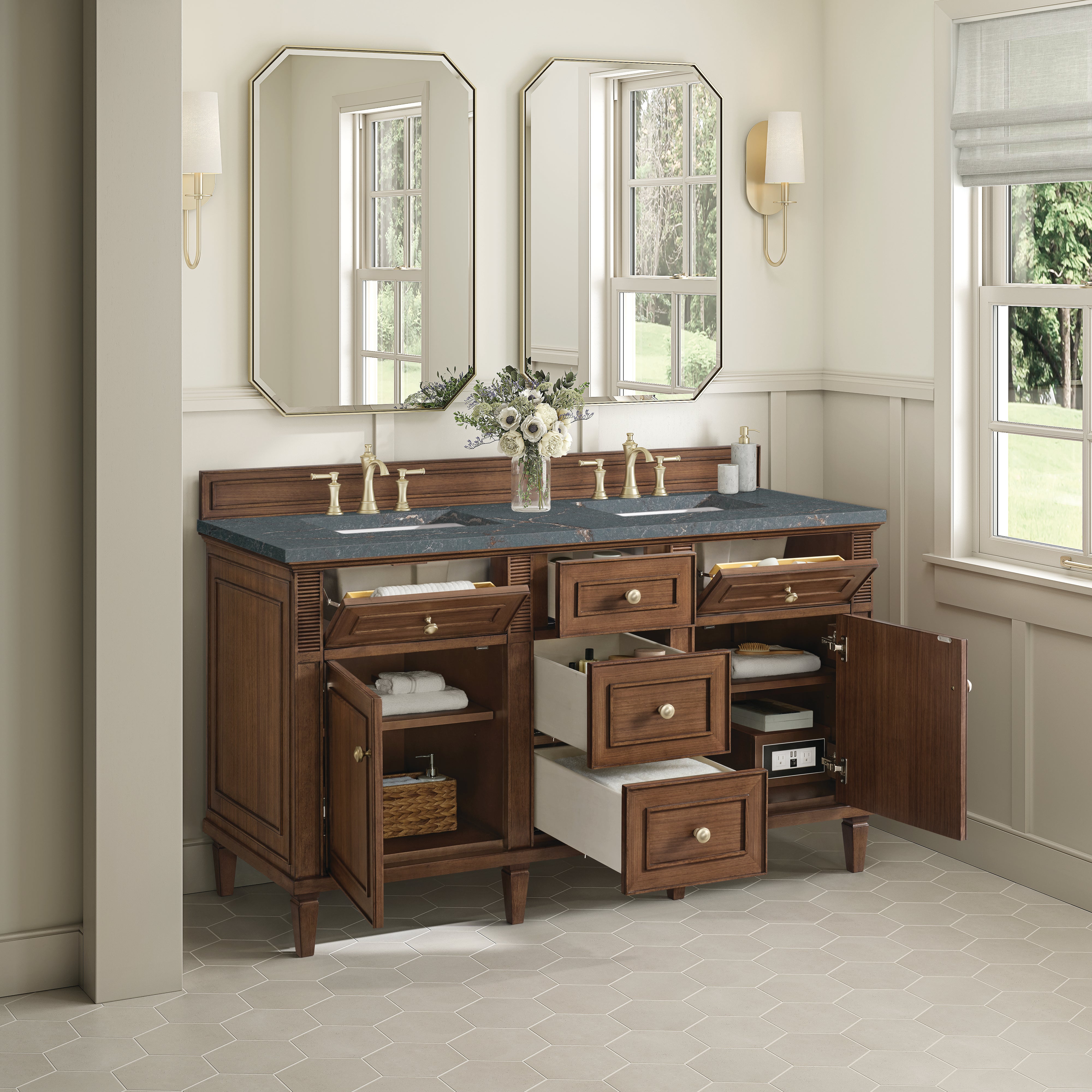 James Martin Lorelai 60" Double Vanity in Mid-Century Walnut with 3cm Countertop