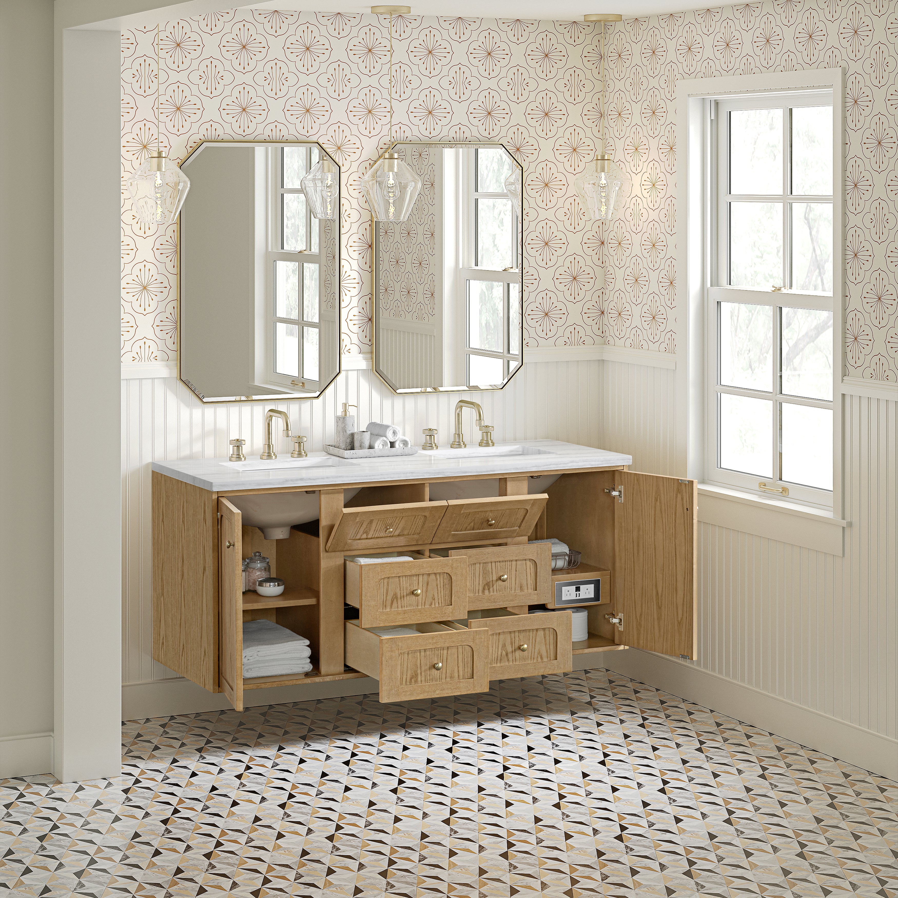 James Martin Laurent 60" Double Vanity in Light Natural Oak with 3cm Countertop