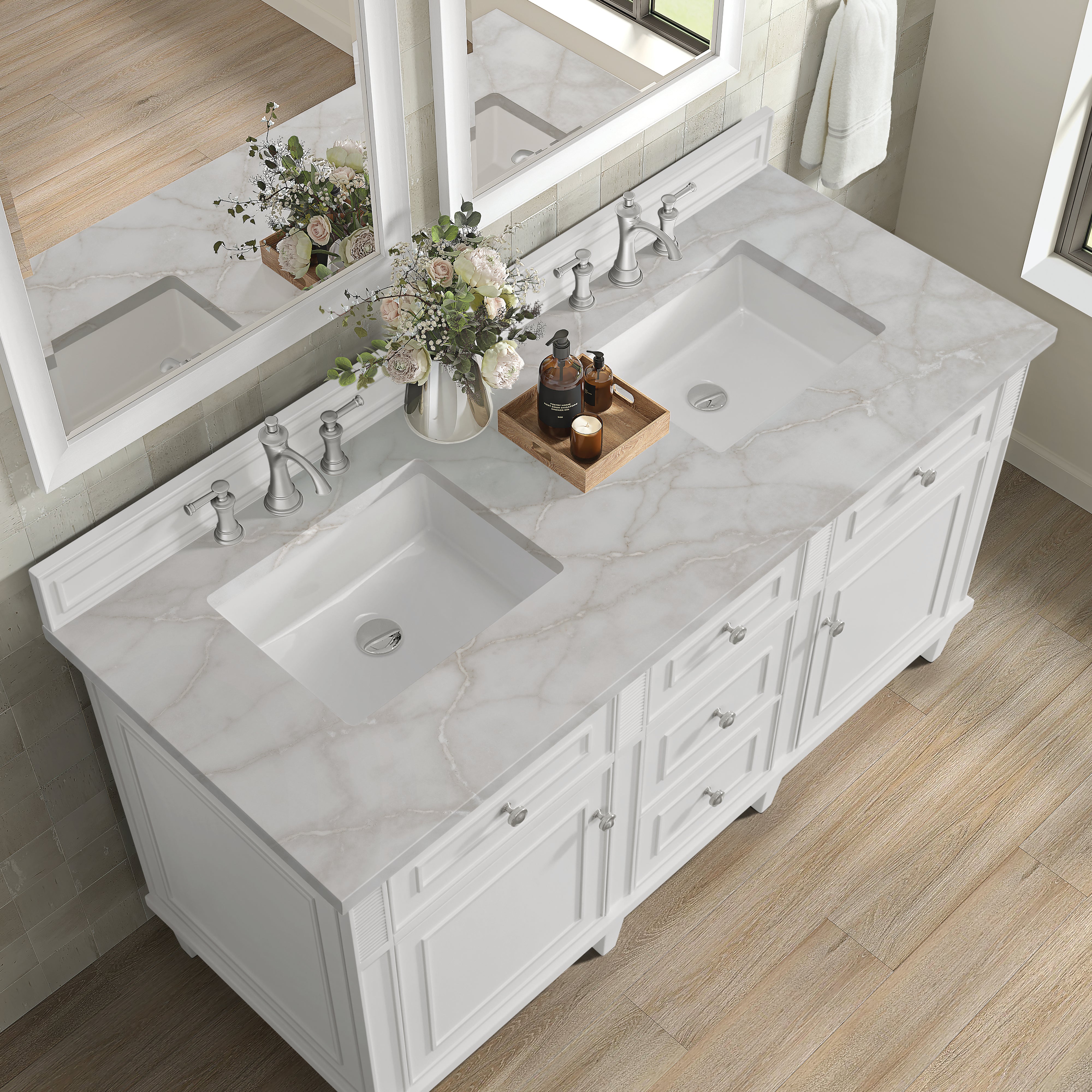 James Martin Lorelai 60" Double Vanity in Bright White with 3cm Countertop