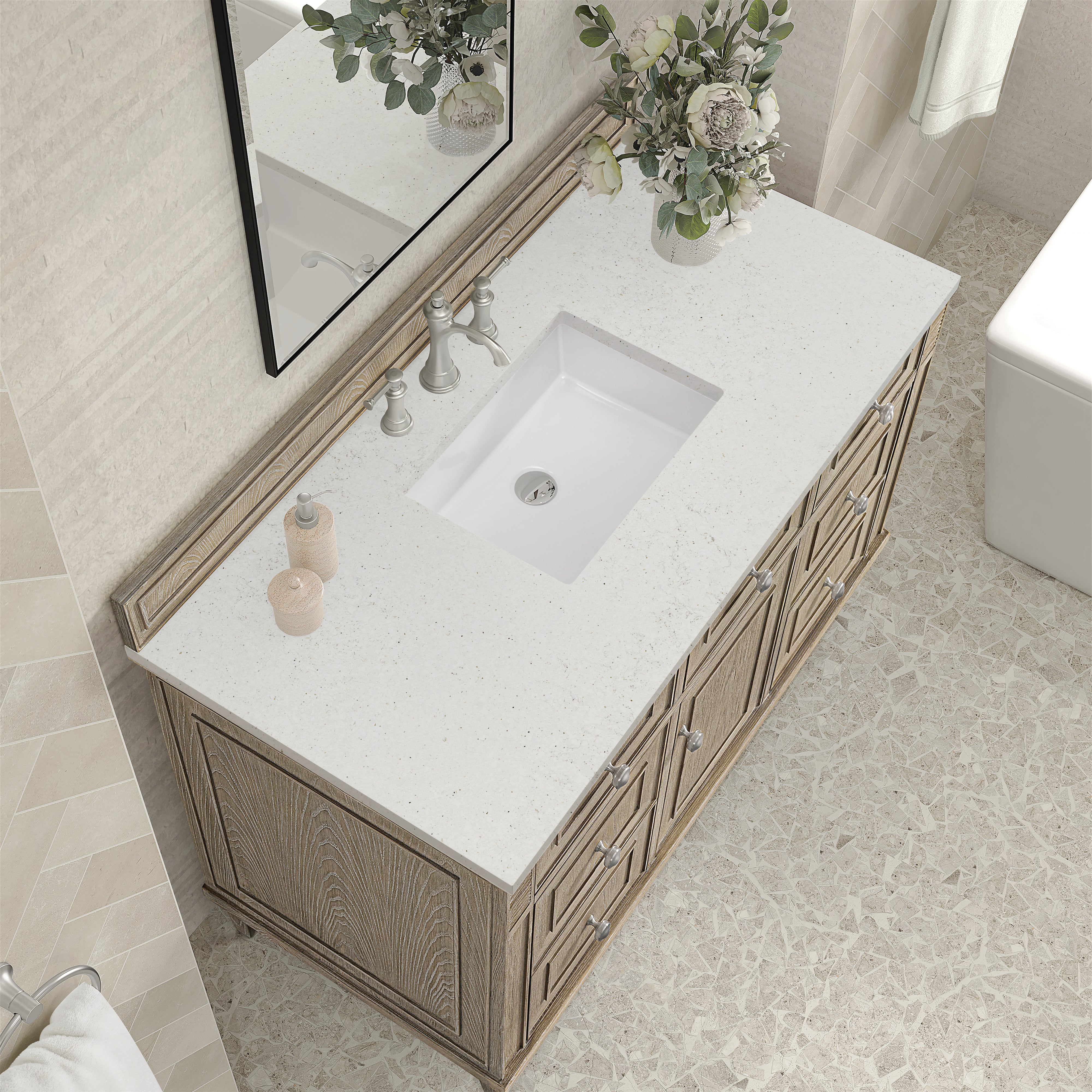 James Martin Lorelai 48" Single Vanity in Whitewashed Oak with 3cm Countertop