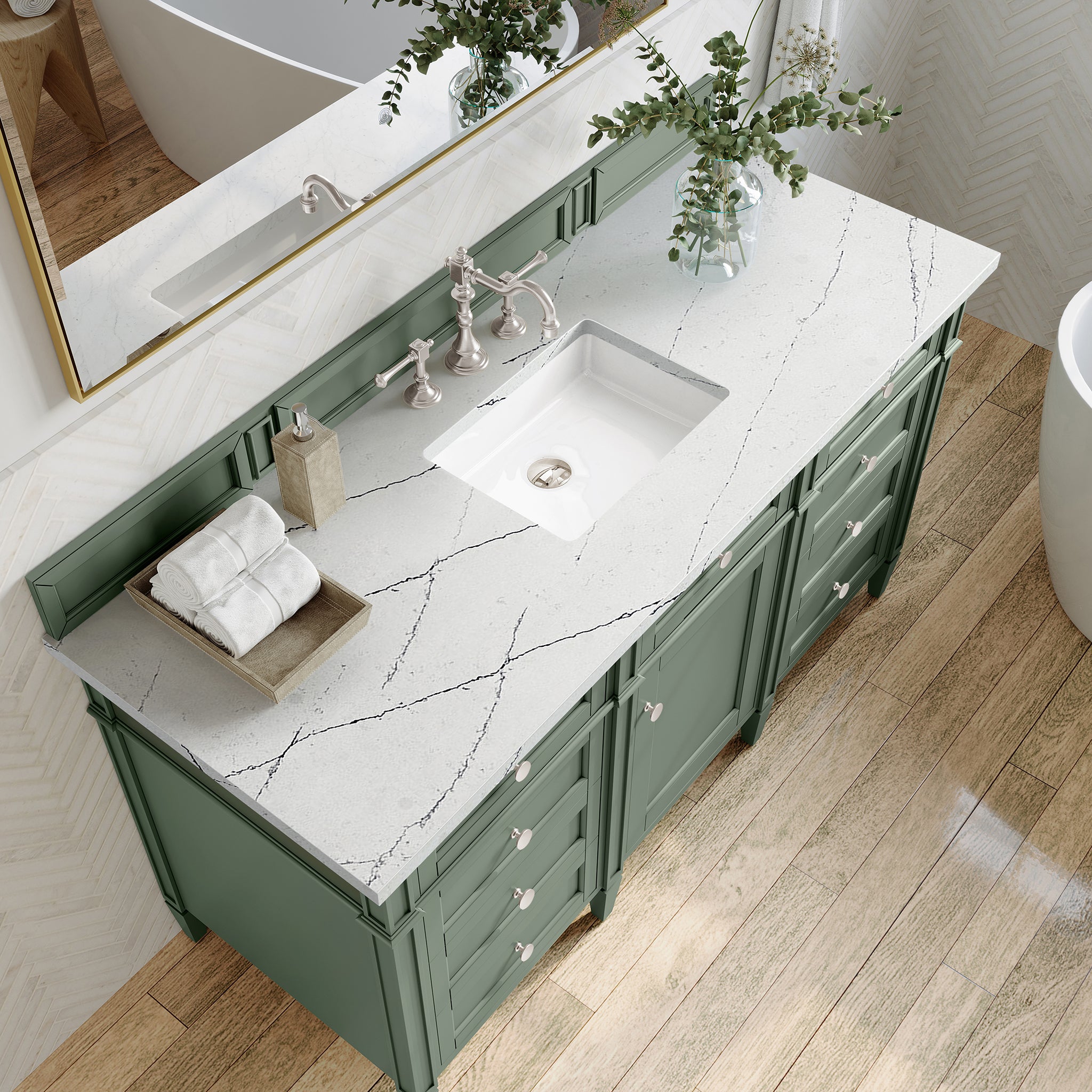 James Martin Brittany 60" Single Vanity in Smokey Celadon with 3cm Countertop