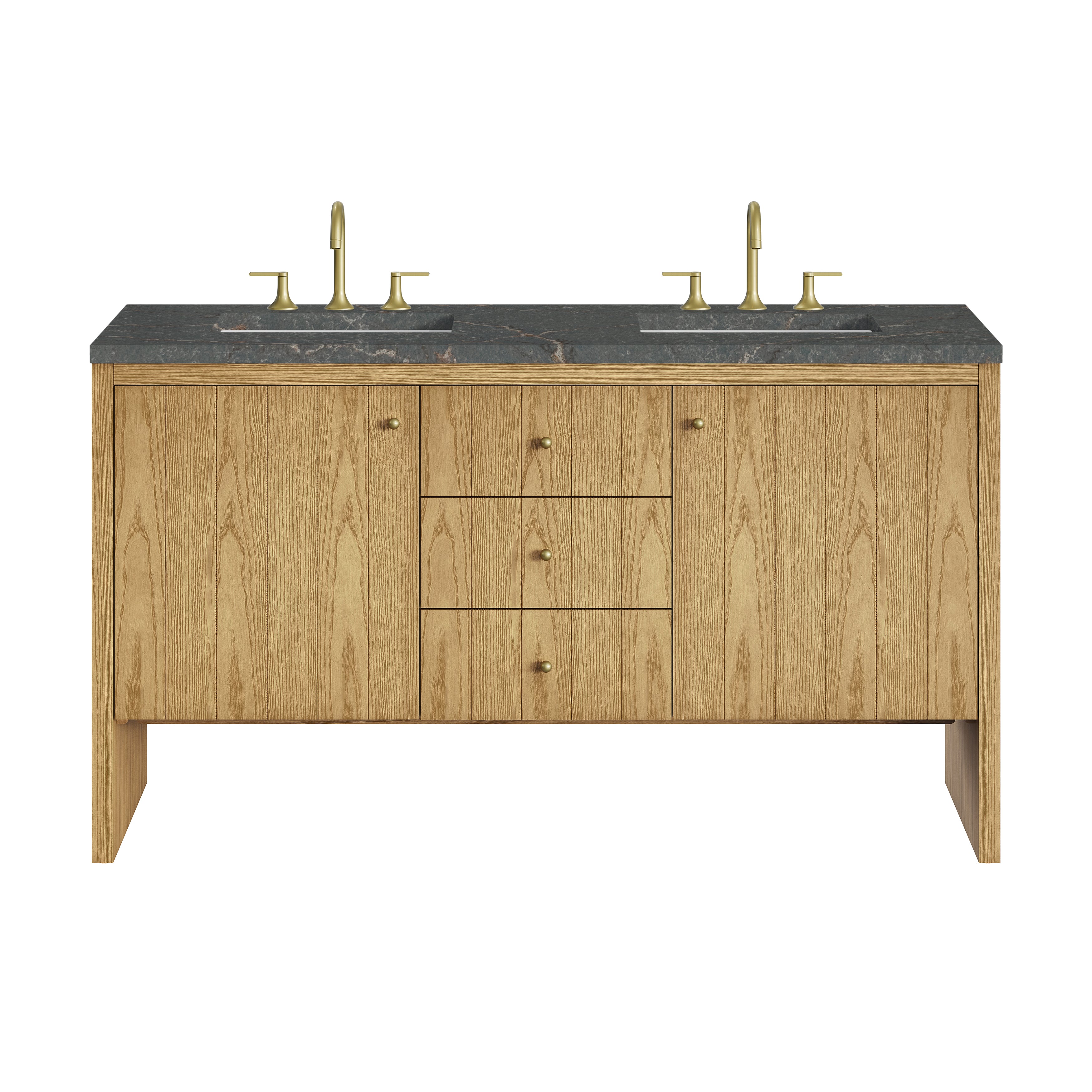 James Martin Hudson 60" Double Vanity in Light Natural Oak with 3cm Countertop and FreePower Wireless Charger