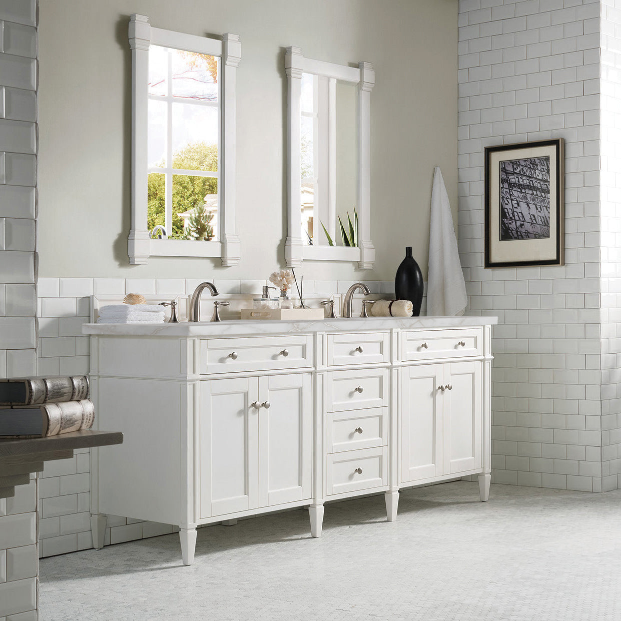James Martin Brittany 72" Double Vanity in Bright White with 3cm Countertop