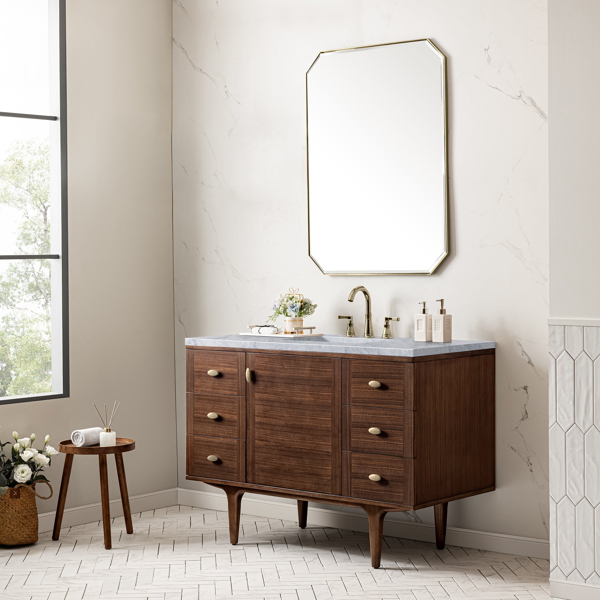 James Martin Amberly 48" Single Vanity in Mid-Century Walnut with 3cm Countertop