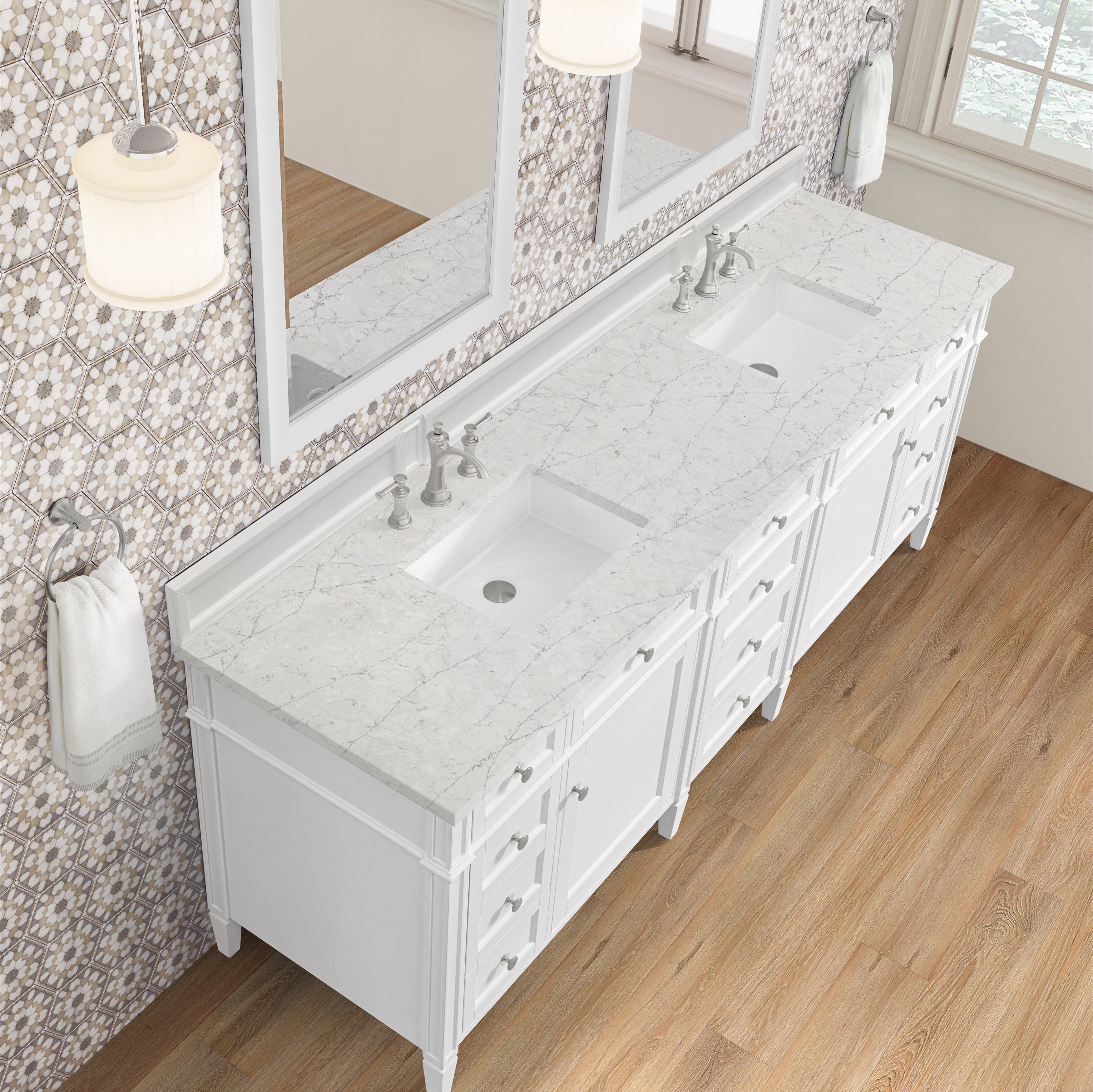 James Martin Brittany 84" Double Vanity in Bright White with 3cm Countertop
