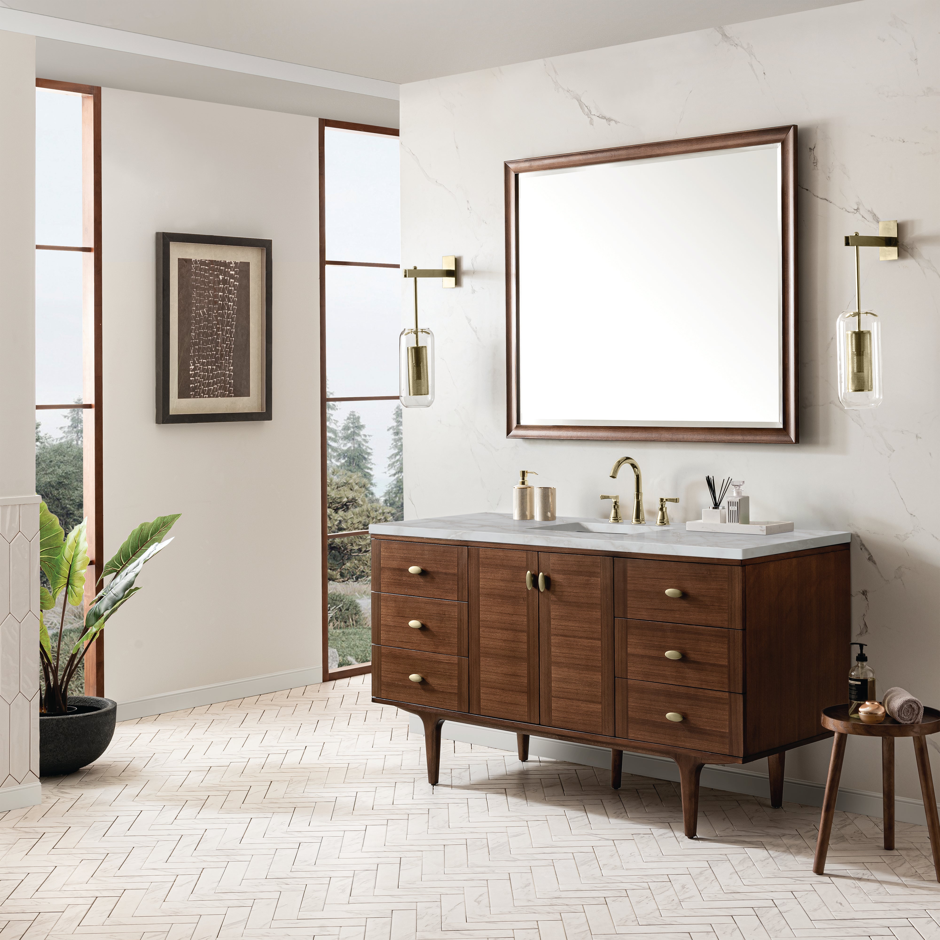 James Martin Amberly 60" Single Vanity in Mid-Century Walnut with 3cm Countertop