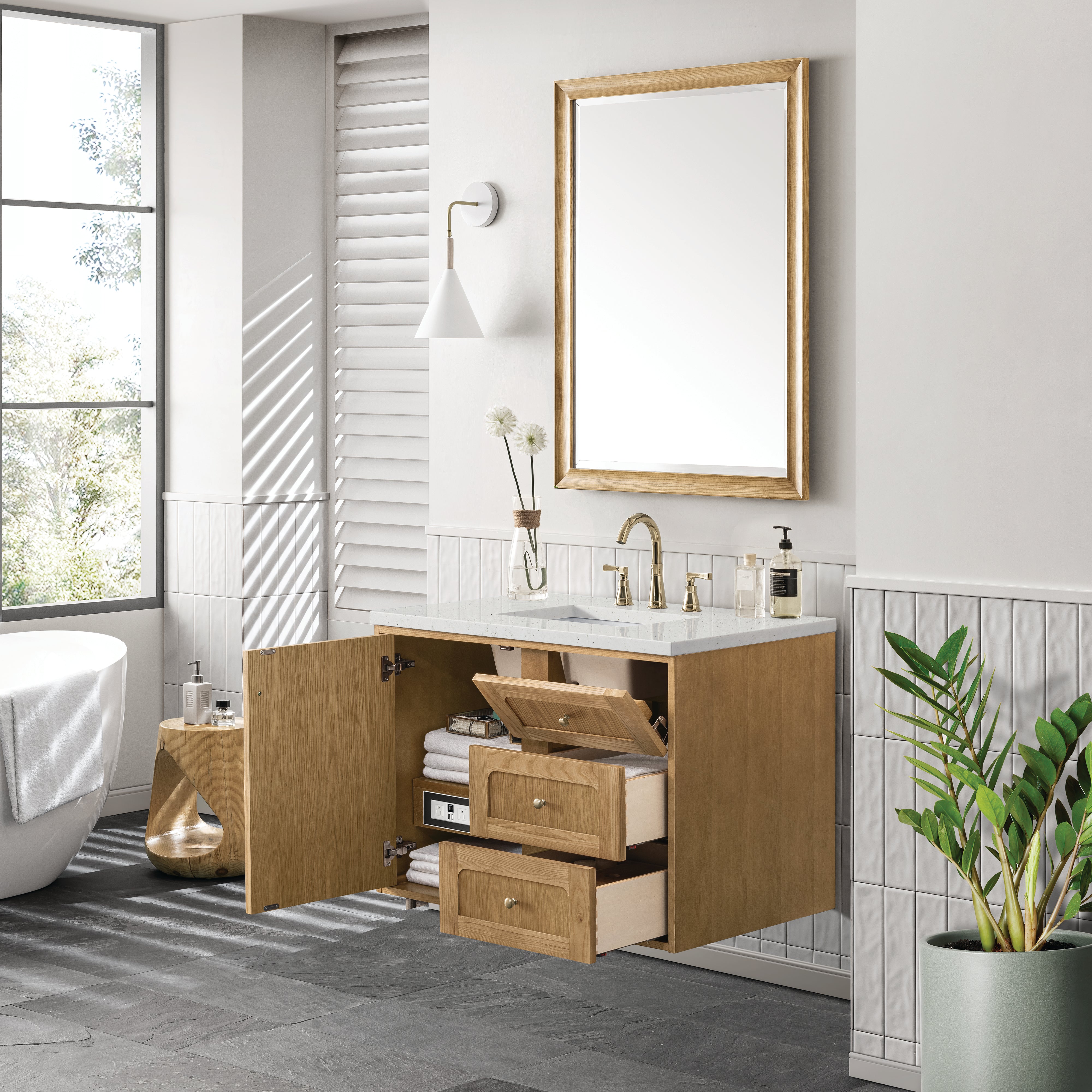James Martin Laurent 36" Single Vanity in Light Natural Oak with 3cm Countertop