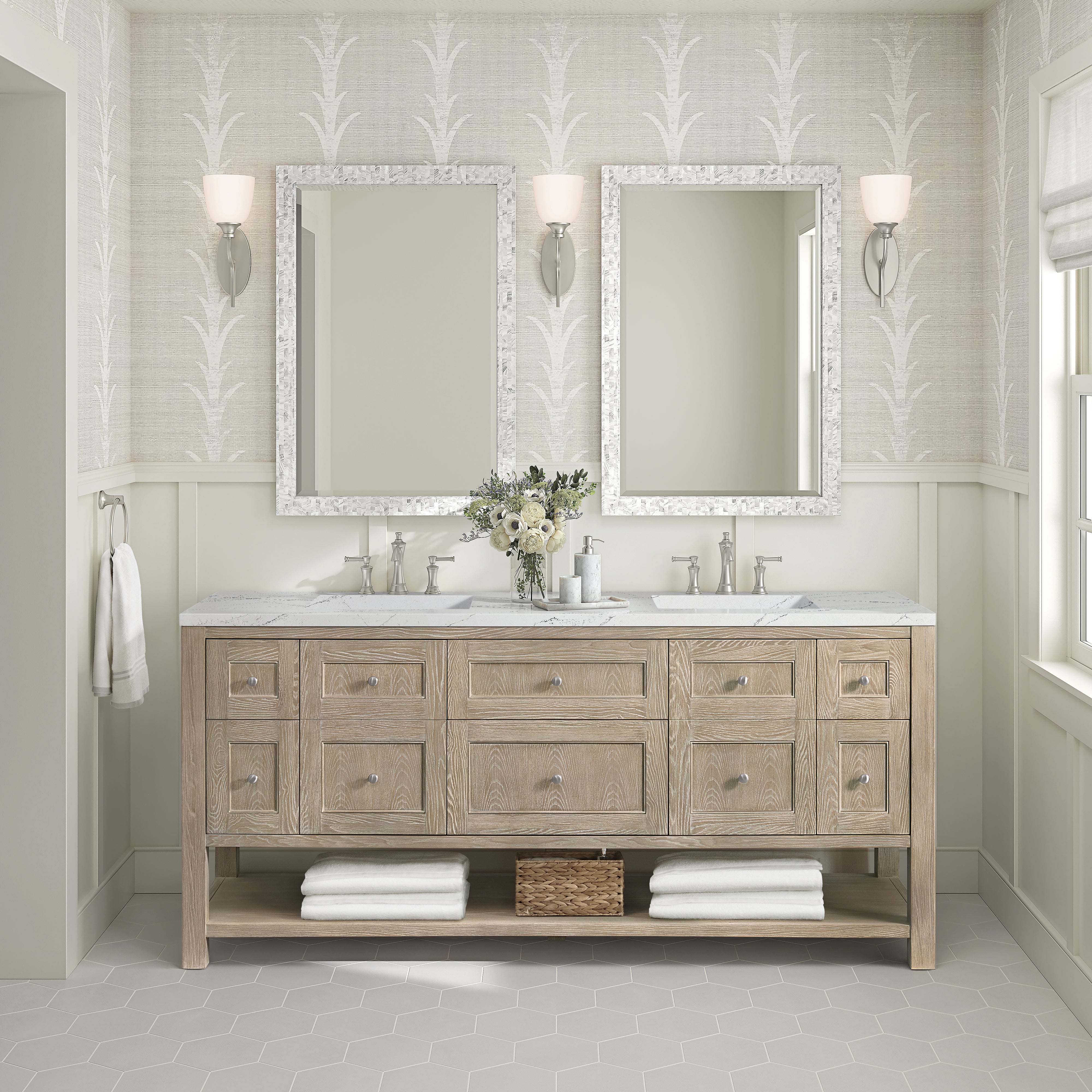James Martin Breckenridge 72" Double Vanity in Whitewashed Oak with 3cm Countertop