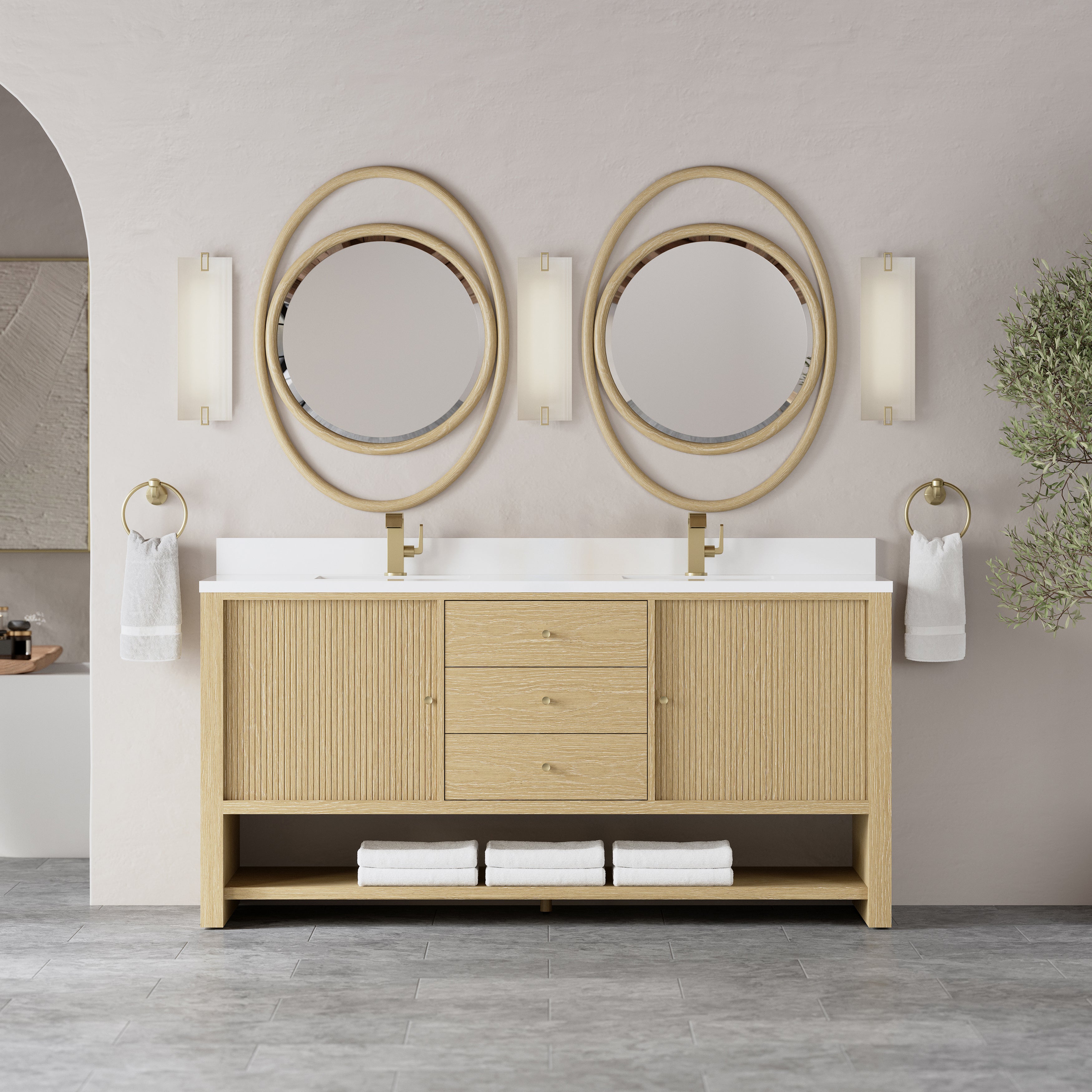 James Martin Marigot 72" Double Vanity in Sunwashed Oak with 3cm Countertop