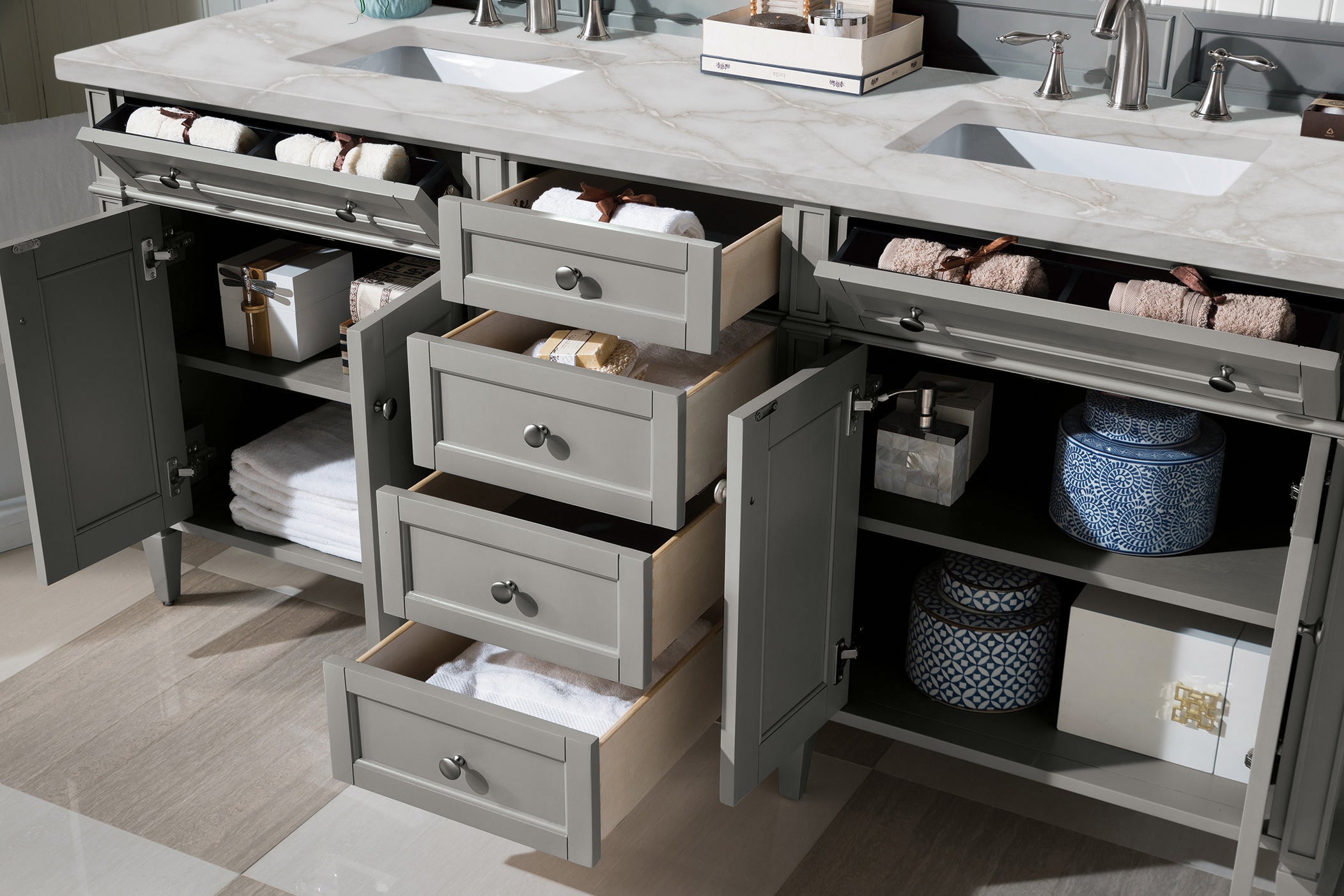 James Martin Brittany 72" Double Vanity in Urban Gray with 3cm Countertop and FreePower Wireless Charger