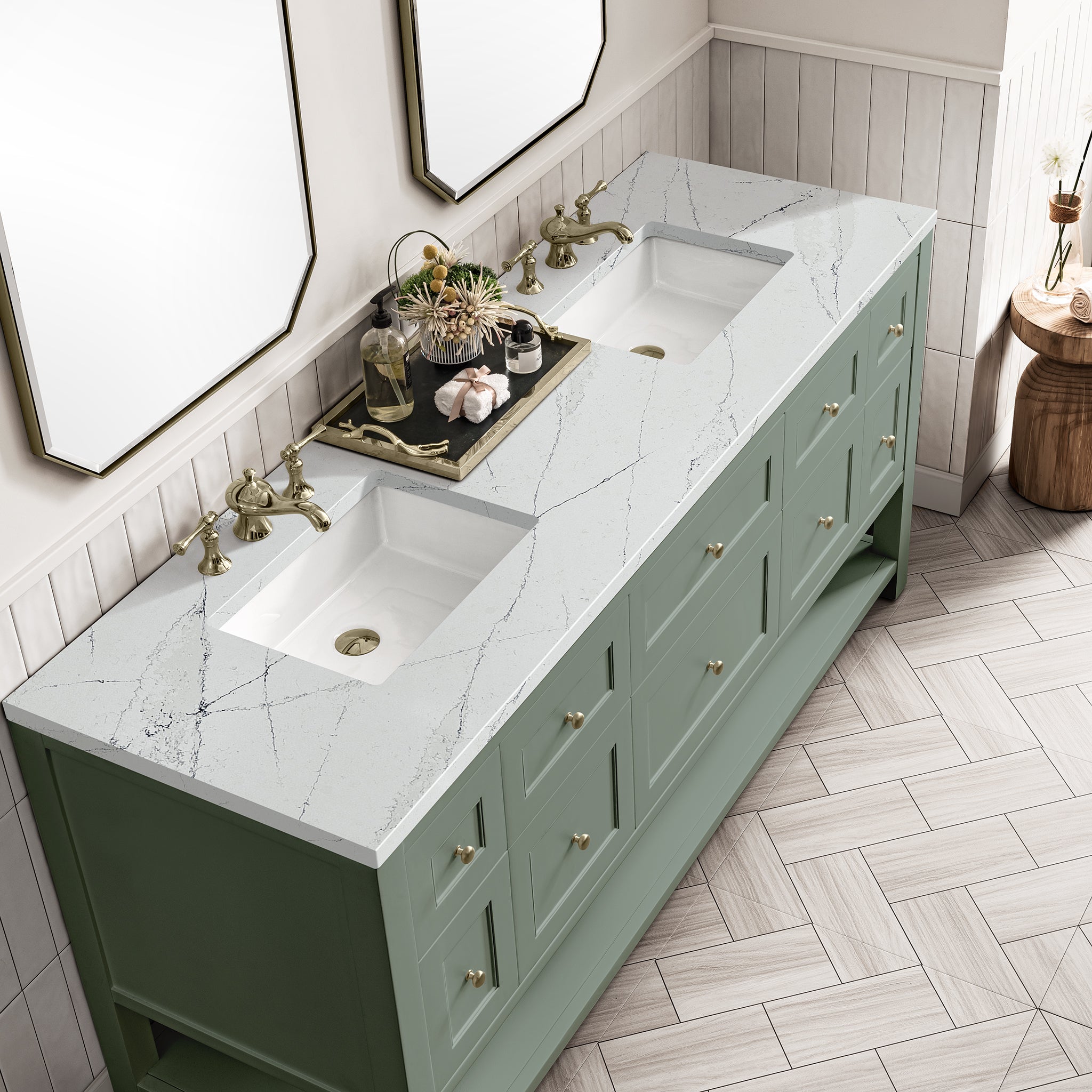 James Martin Breckenridge 72" Double Vanity in Smokey Celadon with 3cm Countertop
